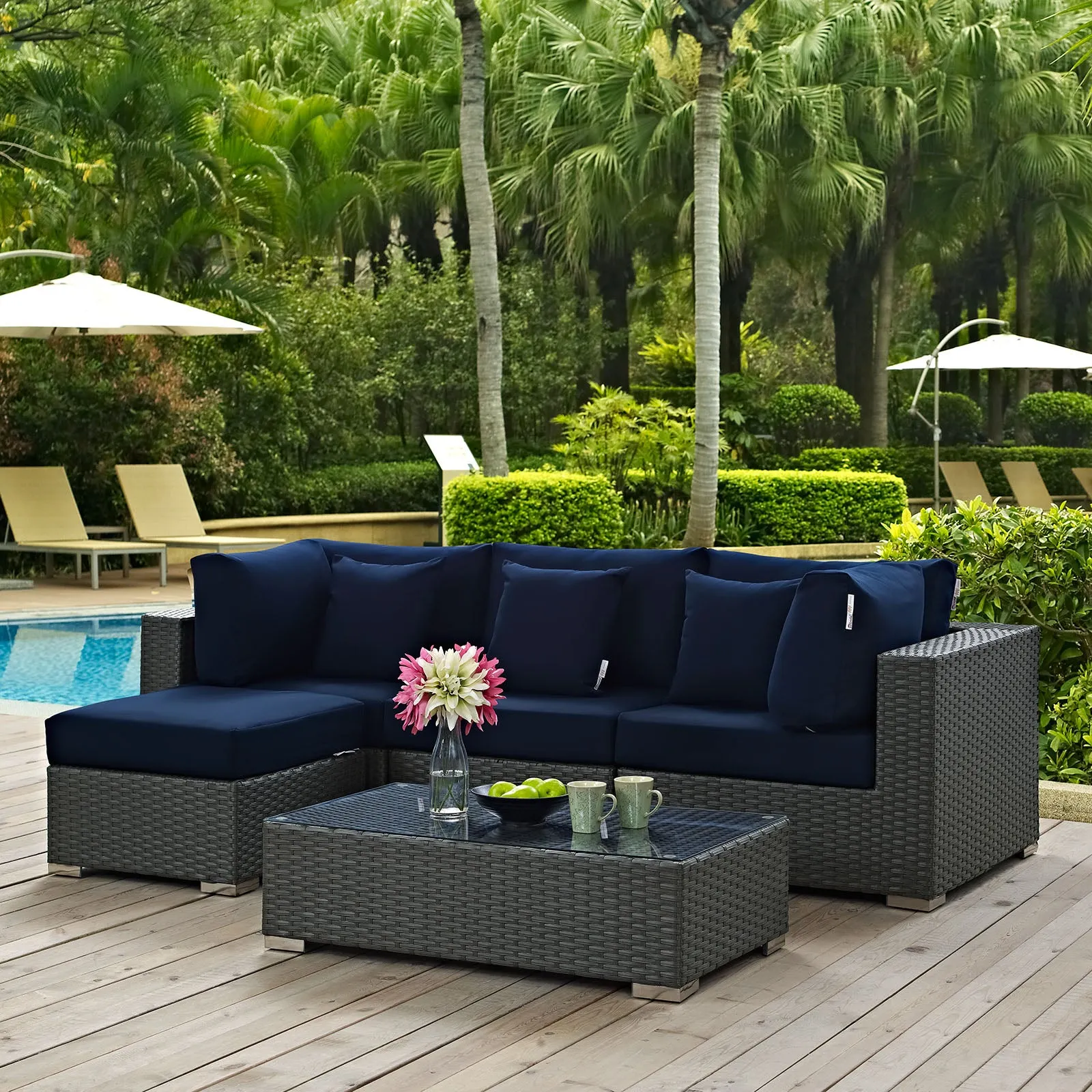 Sojourn 5 Piece Outdoor Patio Sunbrella® Sectional Set by Modway