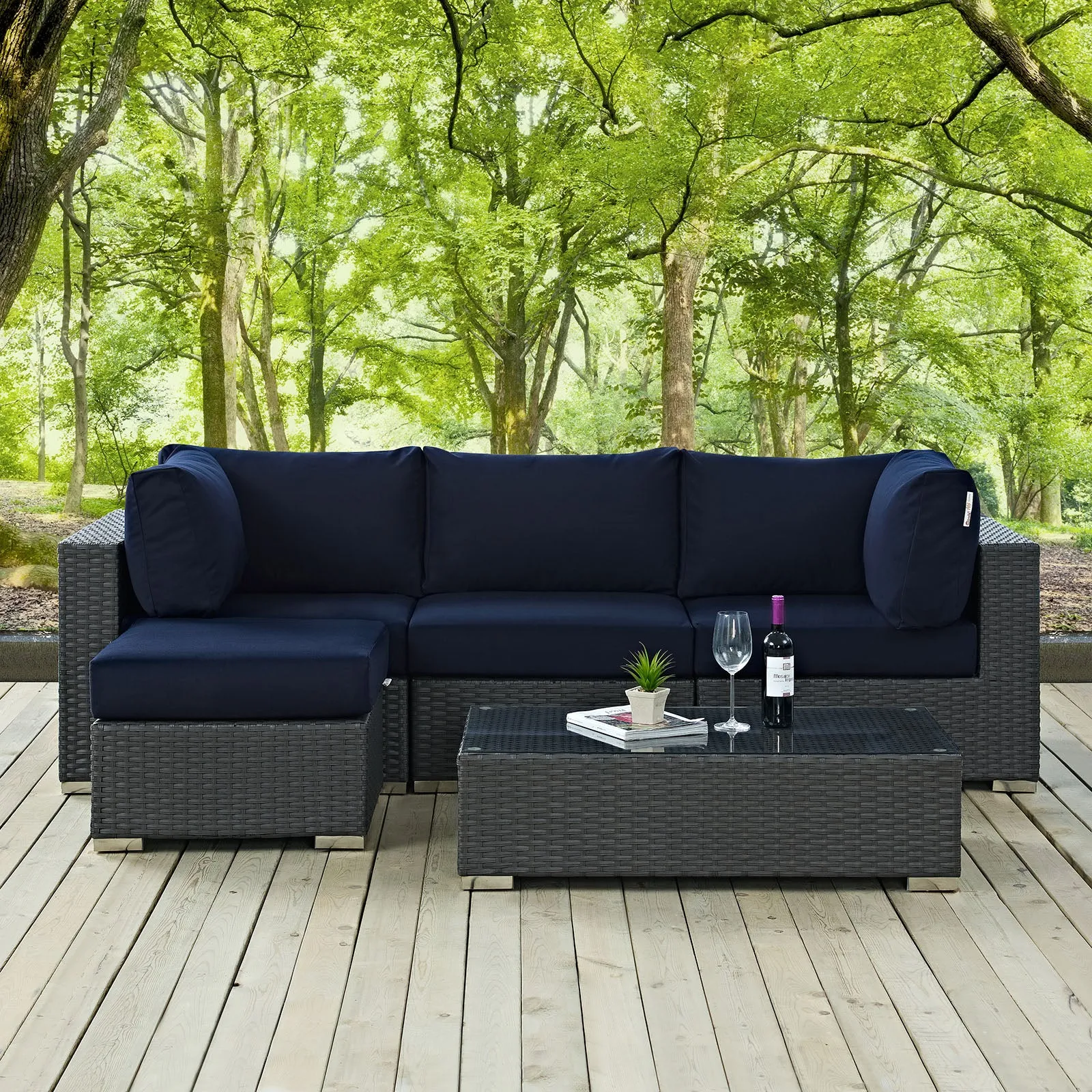 Sojourn 5 Piece Outdoor Patio Sunbrella® Sectional Set by Modway