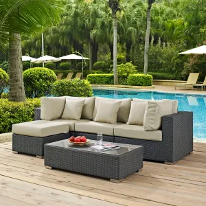 Sojourn 5 Piece Outdoor Patio Sunbrella® Sectional Set by Modway