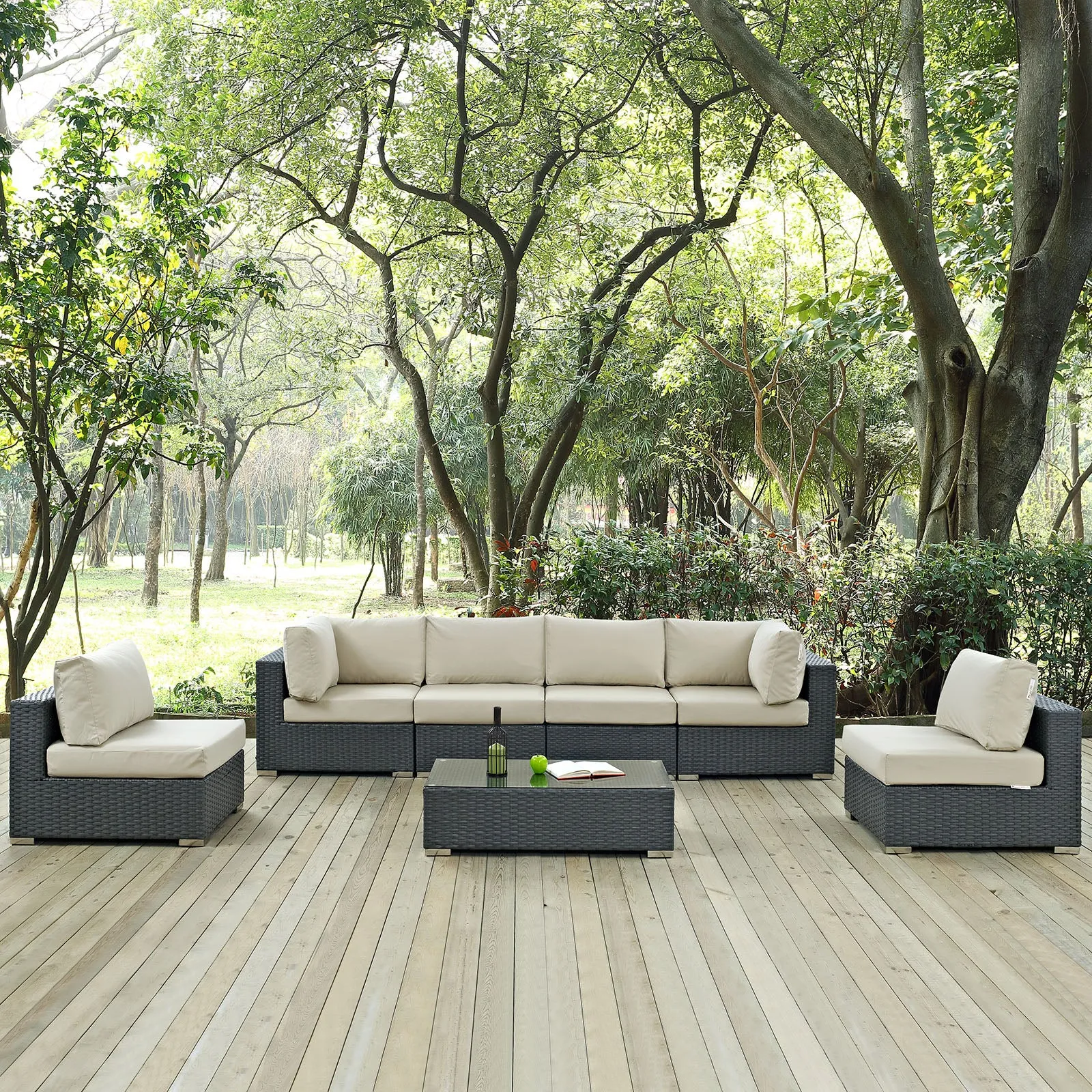Sojourn 7 Piece Outdoor Patio Sunbrella® Sectional Set by Modway