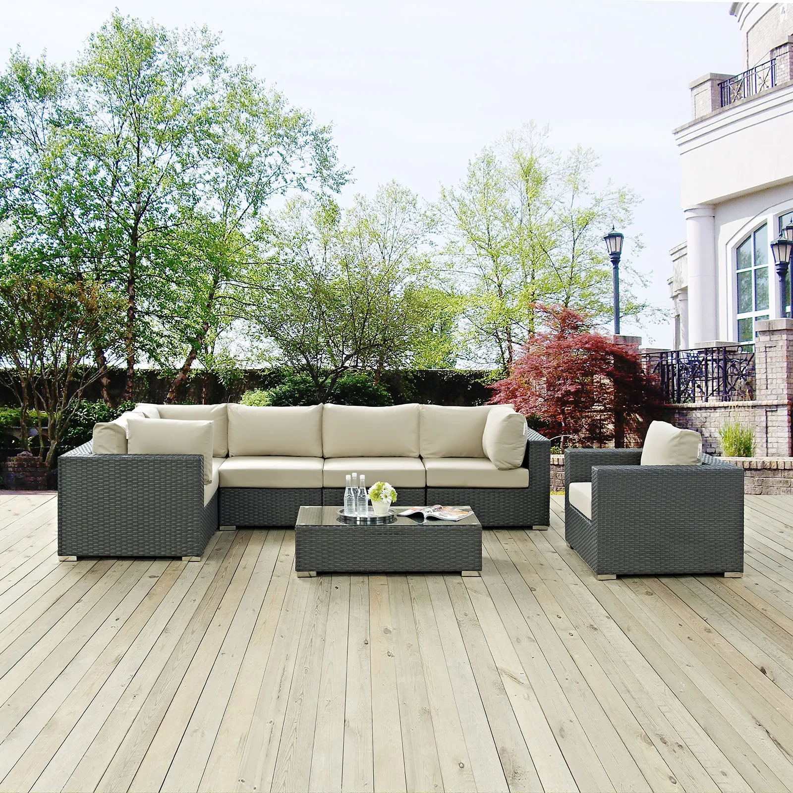 Sojourn 7 Piece Outdoor Patio Sunbrella® Sectional Set by Modway