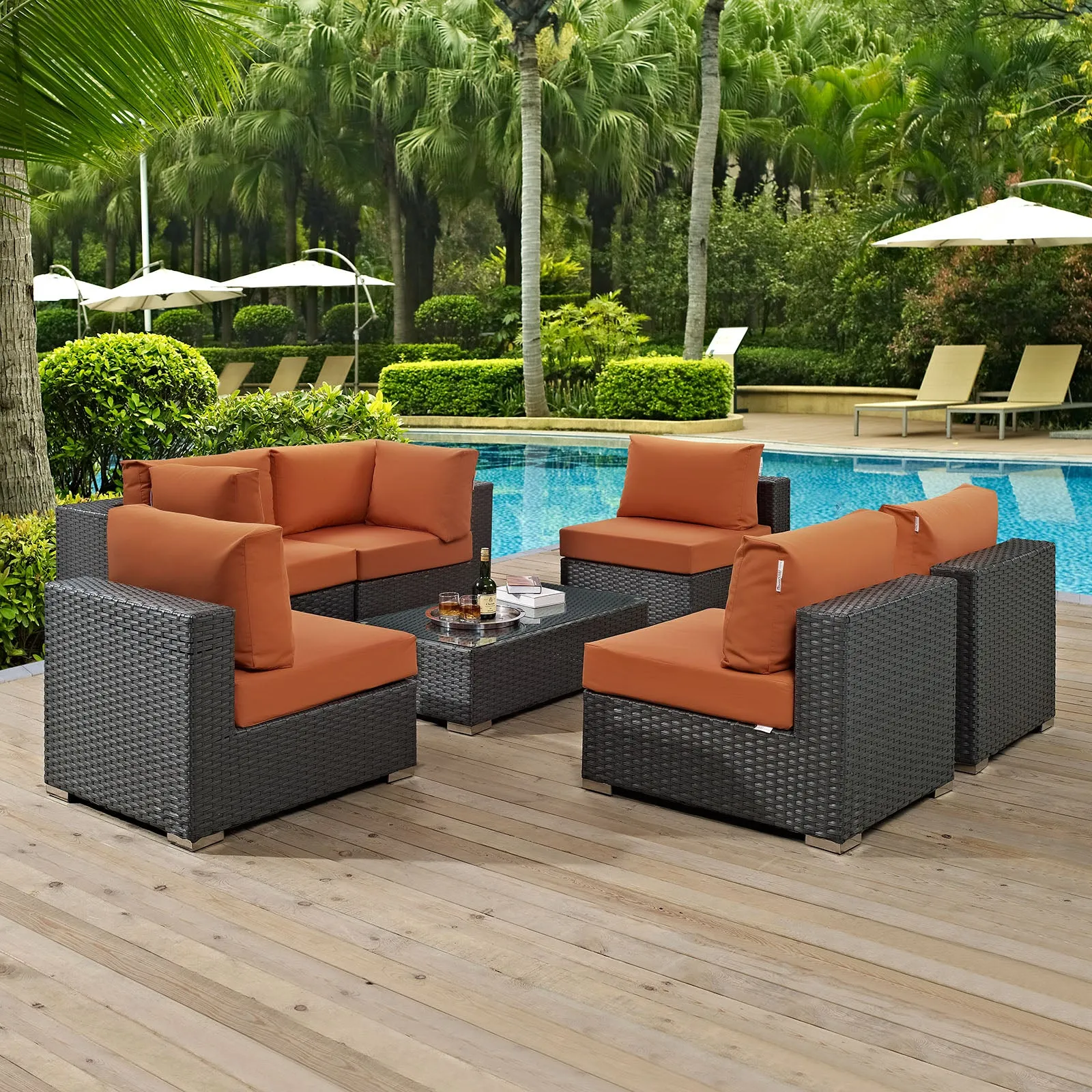 Sojourn 7 Piece Outdoor Patio Sunbrella® Sectional Set by Modway