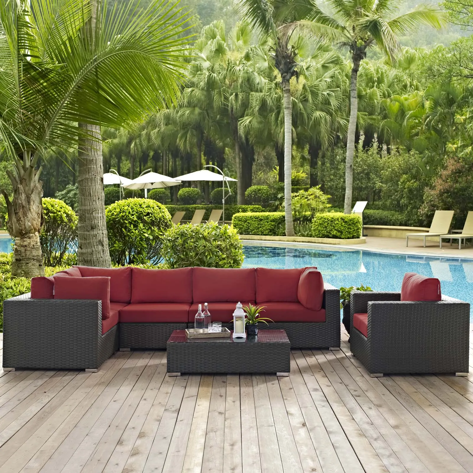 Sojourn 7 Piece Outdoor Patio Sunbrella® Sectional Set by Modway