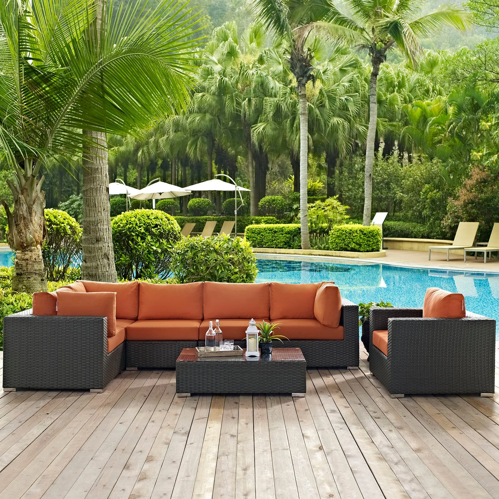 Sojourn 7 Piece Outdoor Patio Sunbrella® Sectional Set by Modway