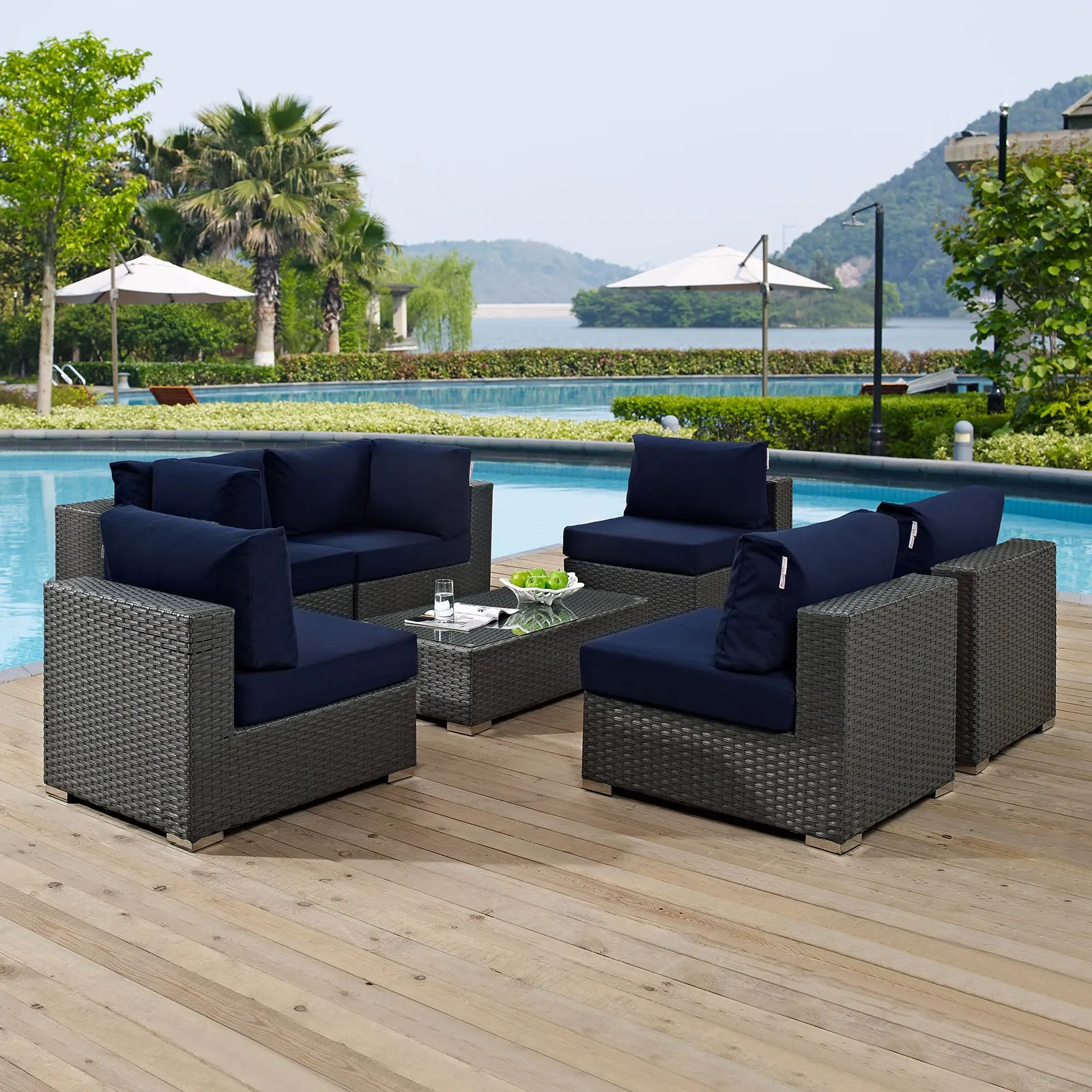Sojourn 7 Piece Outdoor Patio Sunbrella® Sectional Set by Modway