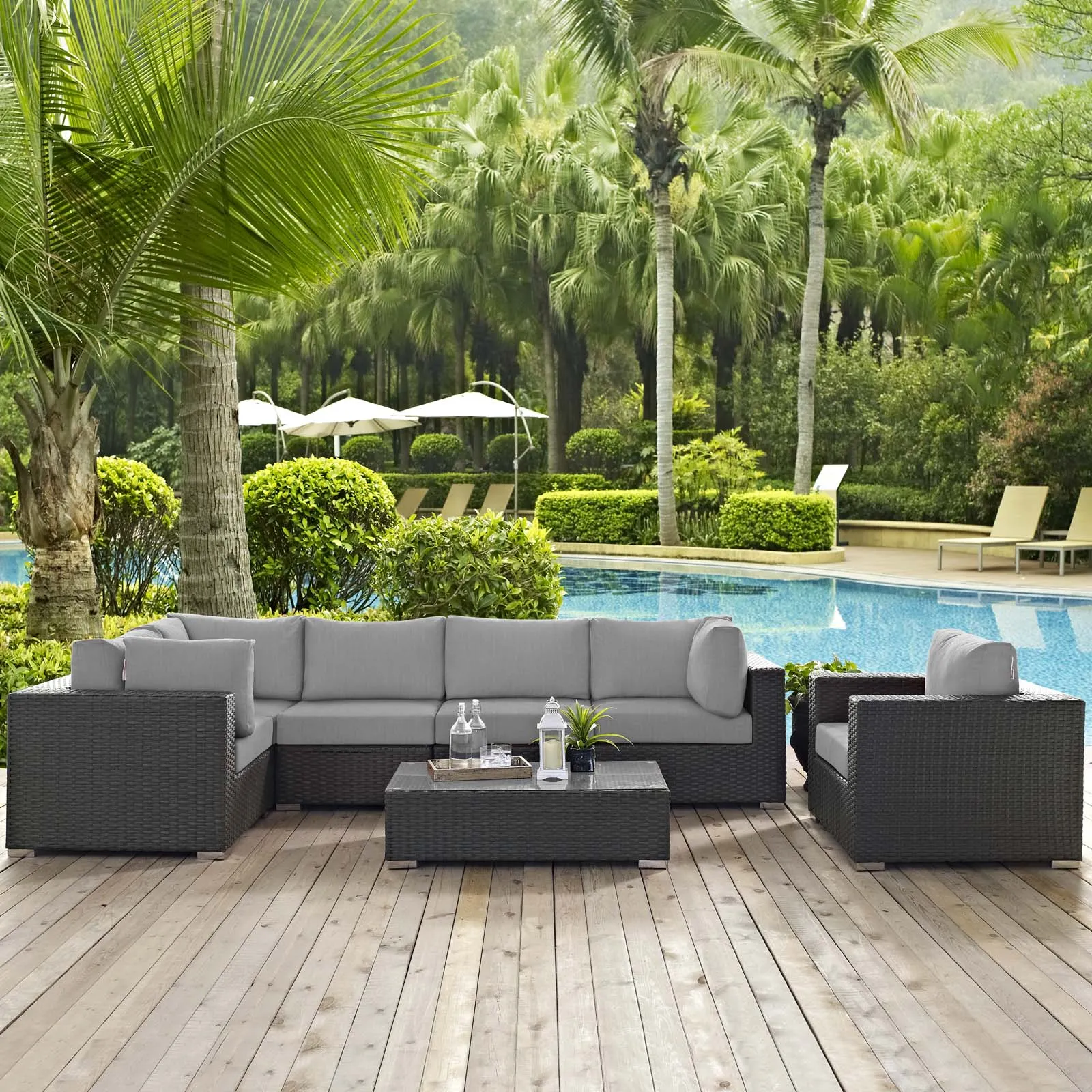 Sojourn 7 Piece Outdoor Patio Sunbrella® Sectional Set by Modway