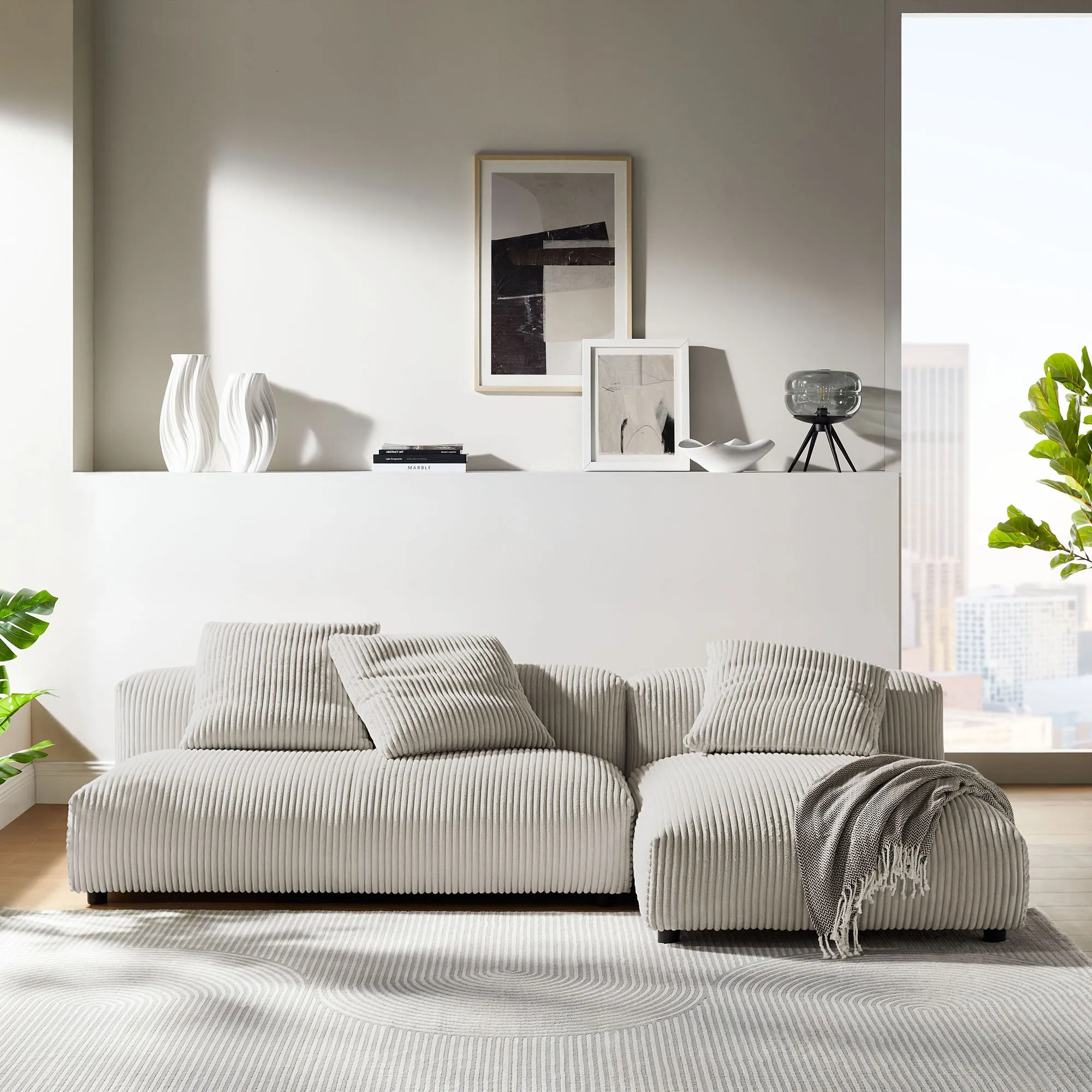 Solace 2-Piece Modular Corduroy Upholstered Sectional Sofa With Chaise