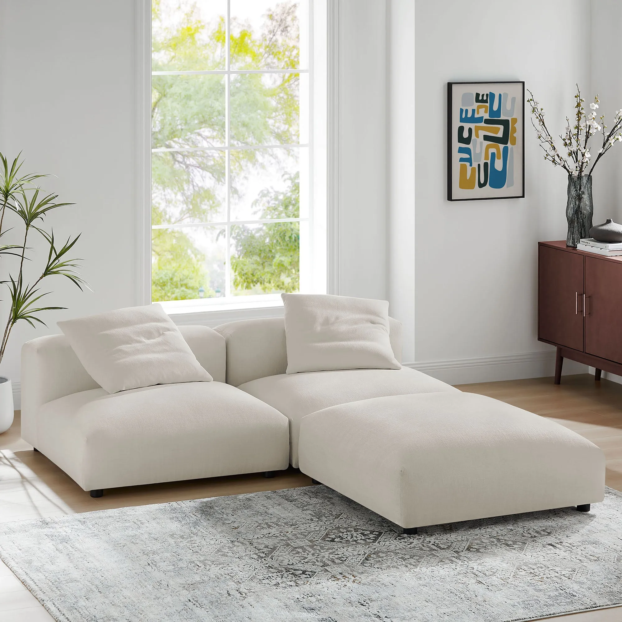 Solace 3-Piece Modular Upholstered Fabric Sectional Sofa