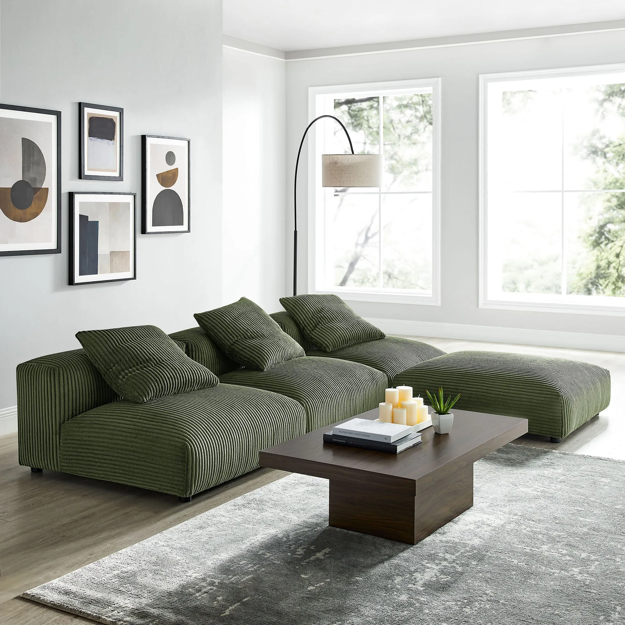 Solace 4-Piece Modular Corduroy Upholstered Sectional Sofa by Modway
