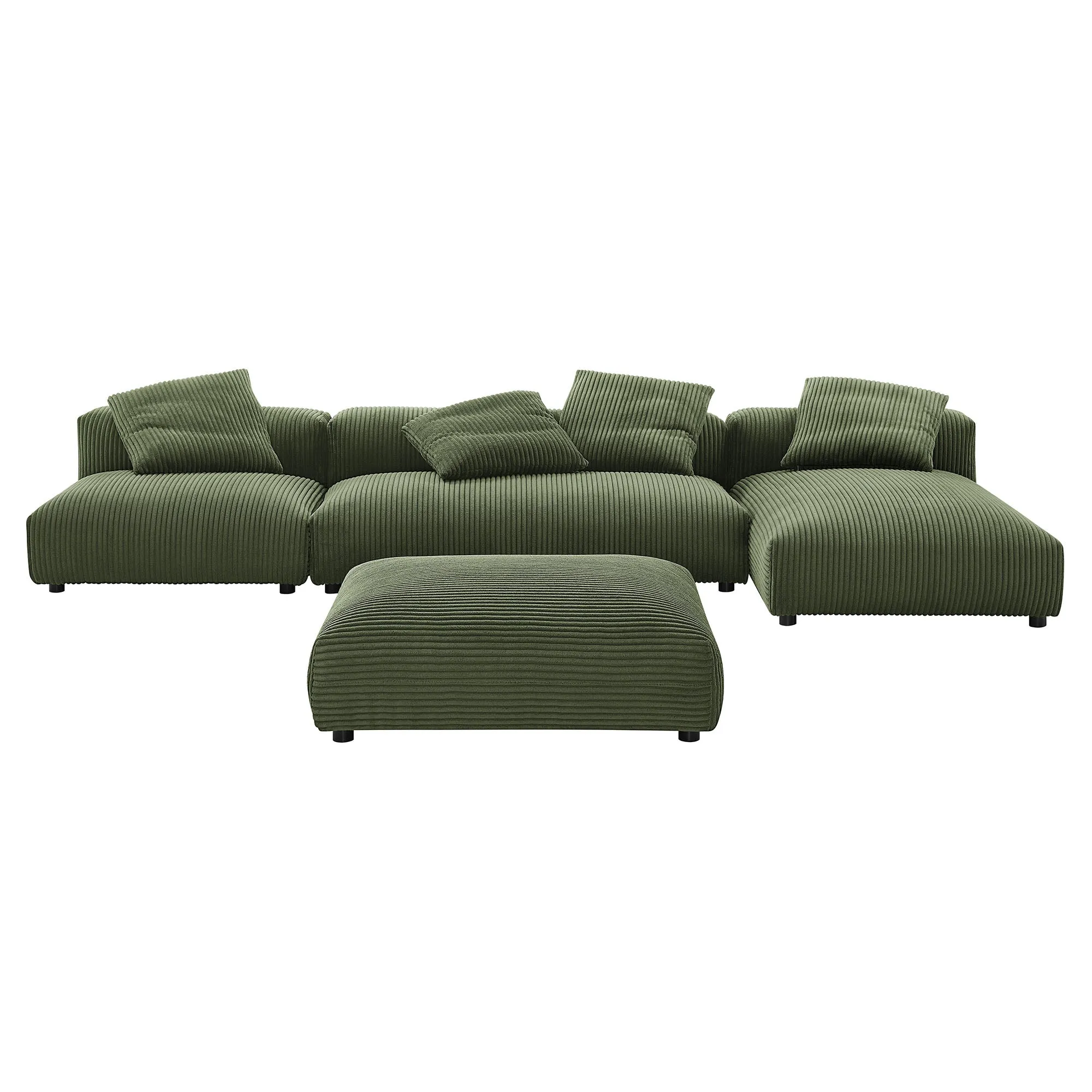 Solace 4-Piece Modular Corduroy Upholstered Sectional Sofa With Ottoman by Modway