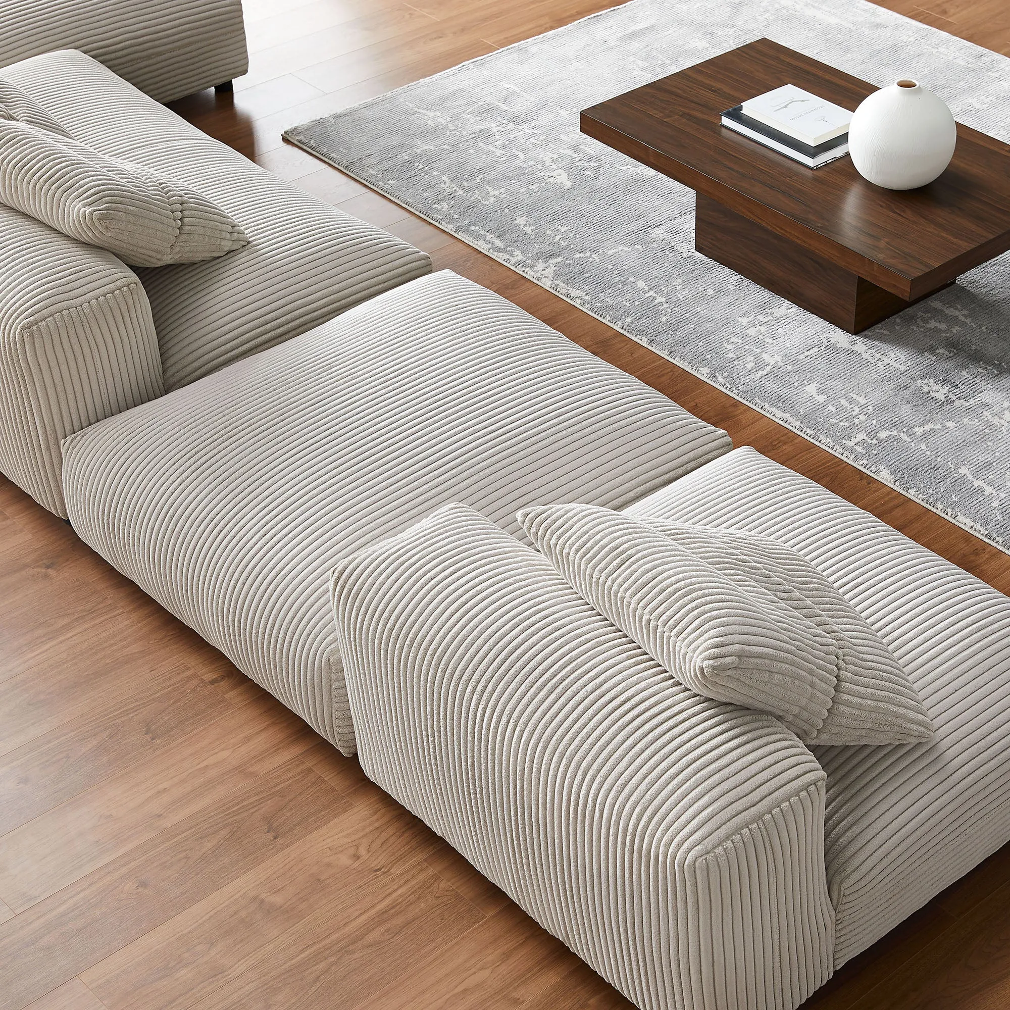 Solace 4-Piece Modular Corduroy Upholstered Sectional Sofa With Ottoman by Modway