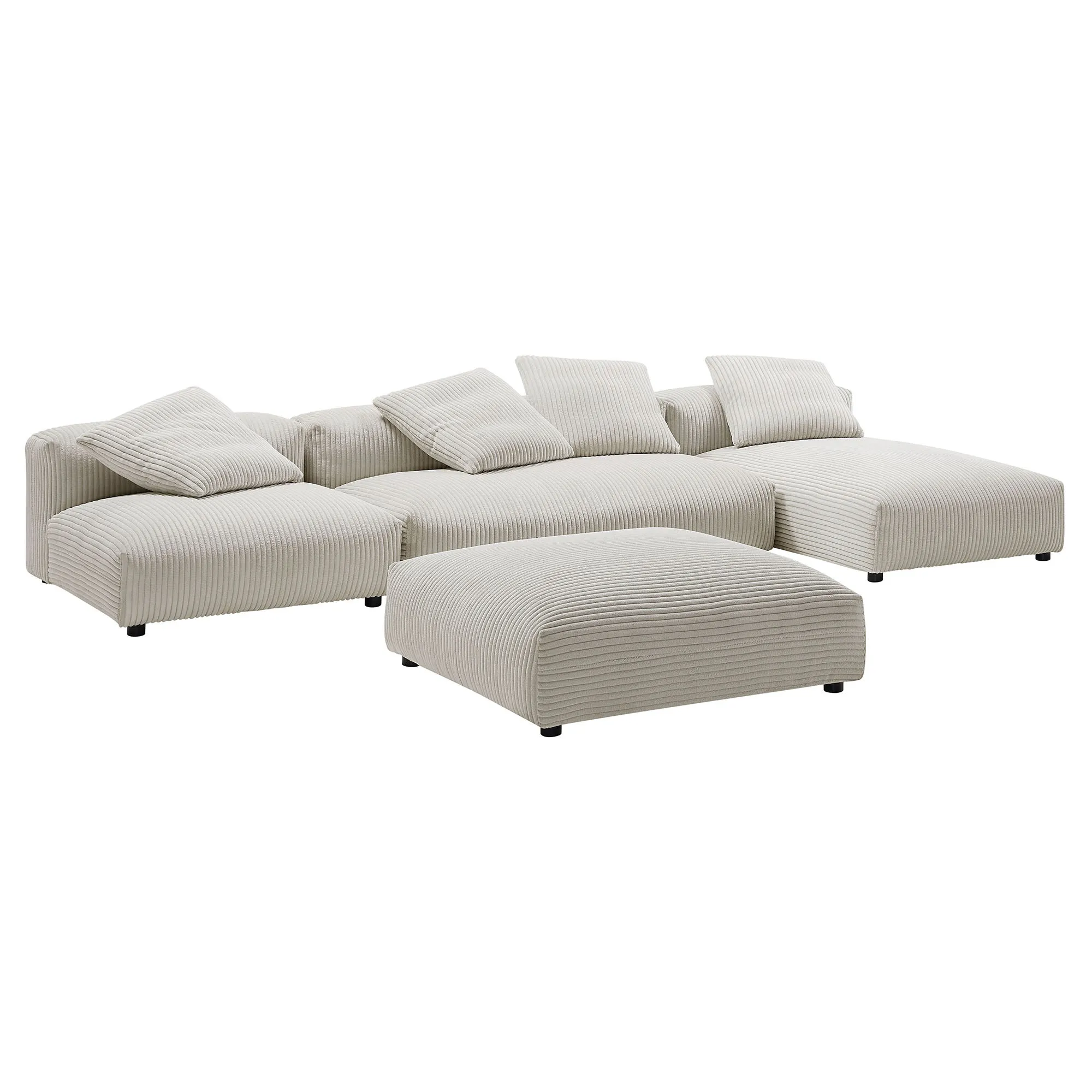 Solace 4-Piece Modular Corduroy Upholstered Sectional Sofa With Ottoman by Modway