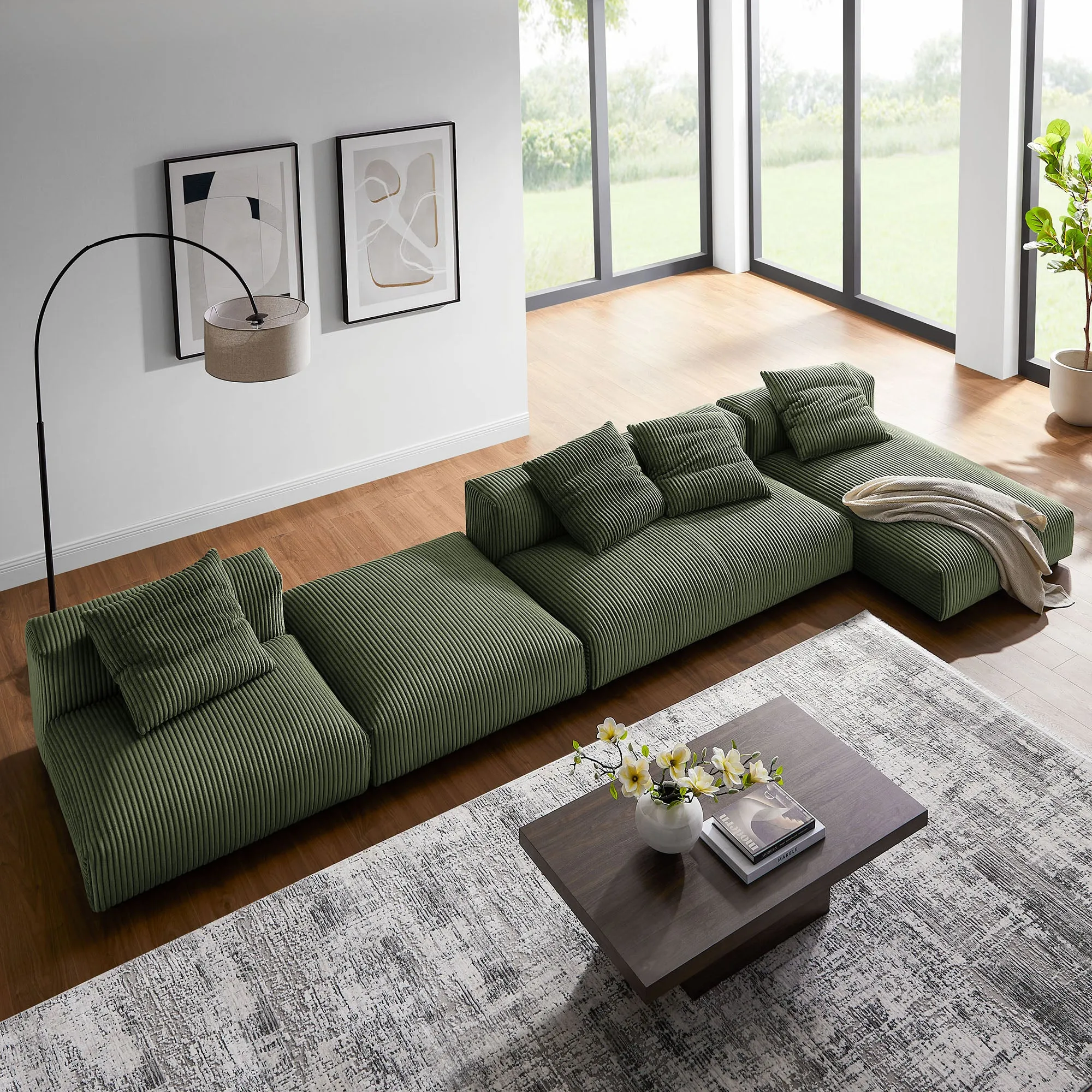 Solace 4-Piece Modular Corduroy Upholstered Sectional Sofa With Ottoman by Modway