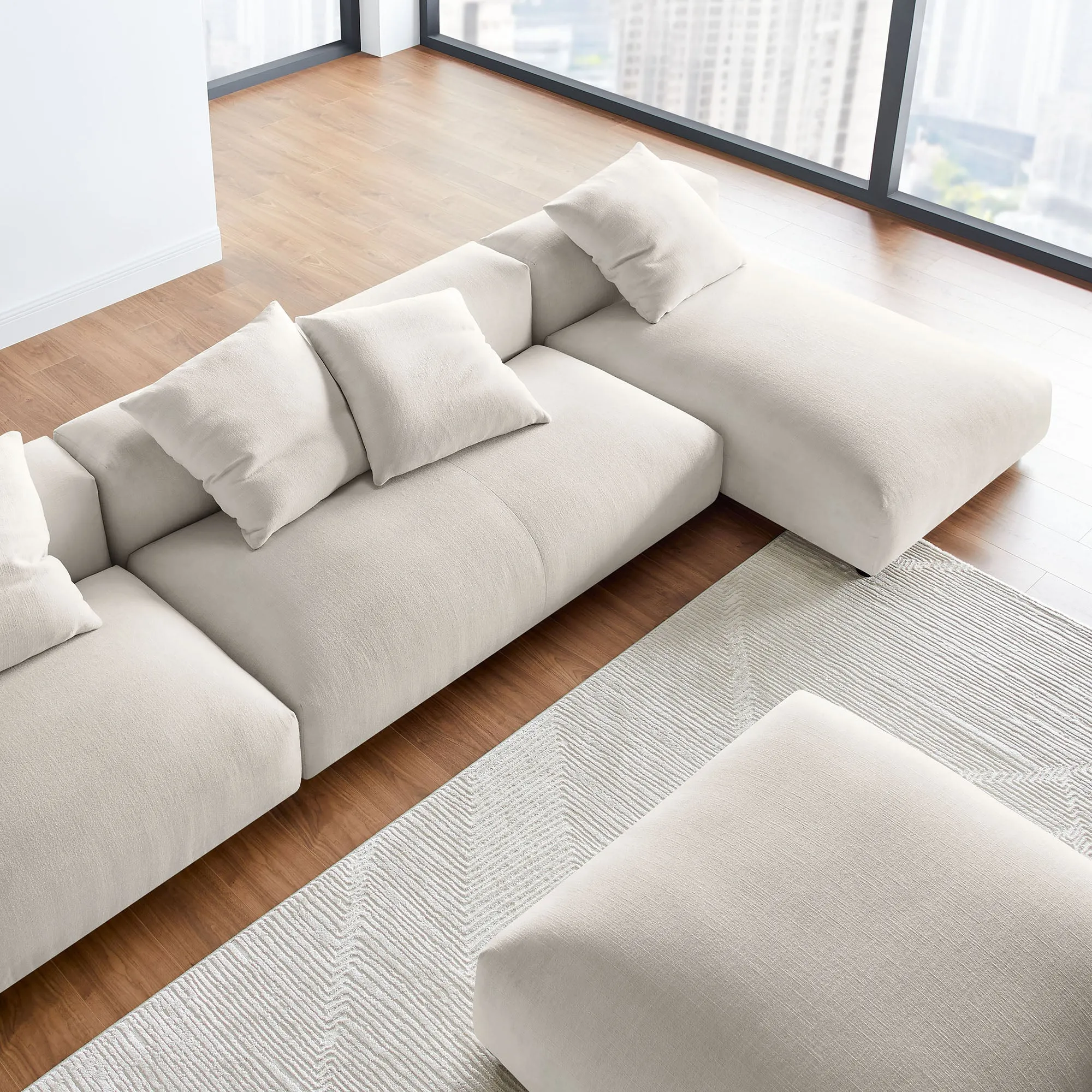 Solace 4-Piece Modular Upholstered Fabric Sectional Sofa With Ottoman by Modway