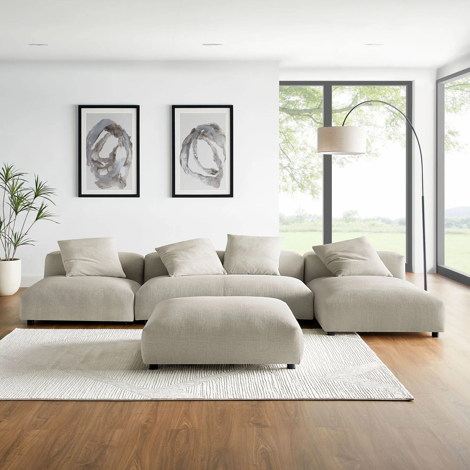 Solace 4-Piece Modular Upholstered Fabric Sectional Sofa With Ottoman by Modway