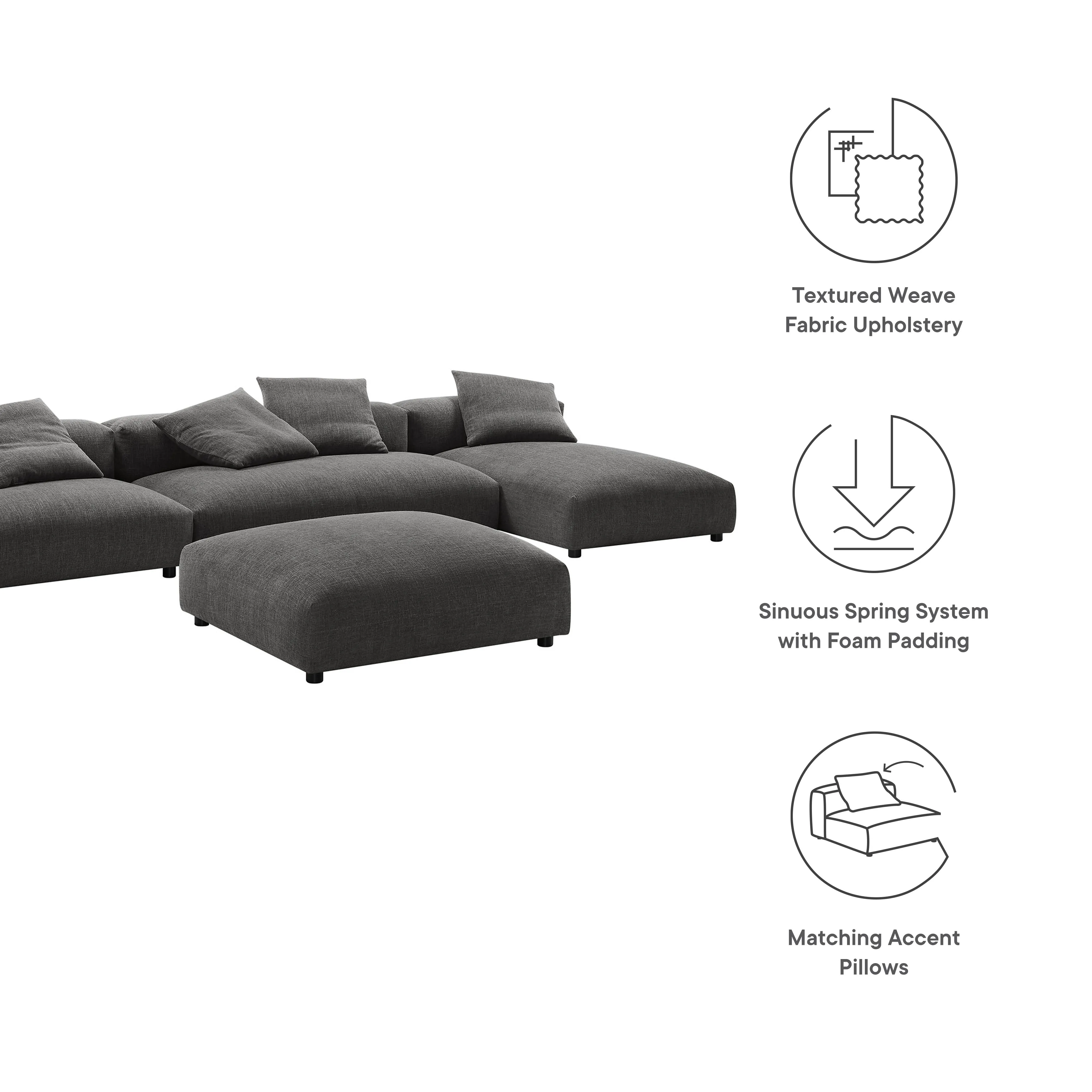 Solace 4-Piece Modular Upholstered Fabric Sectional Sofa With Ottoman by Modway