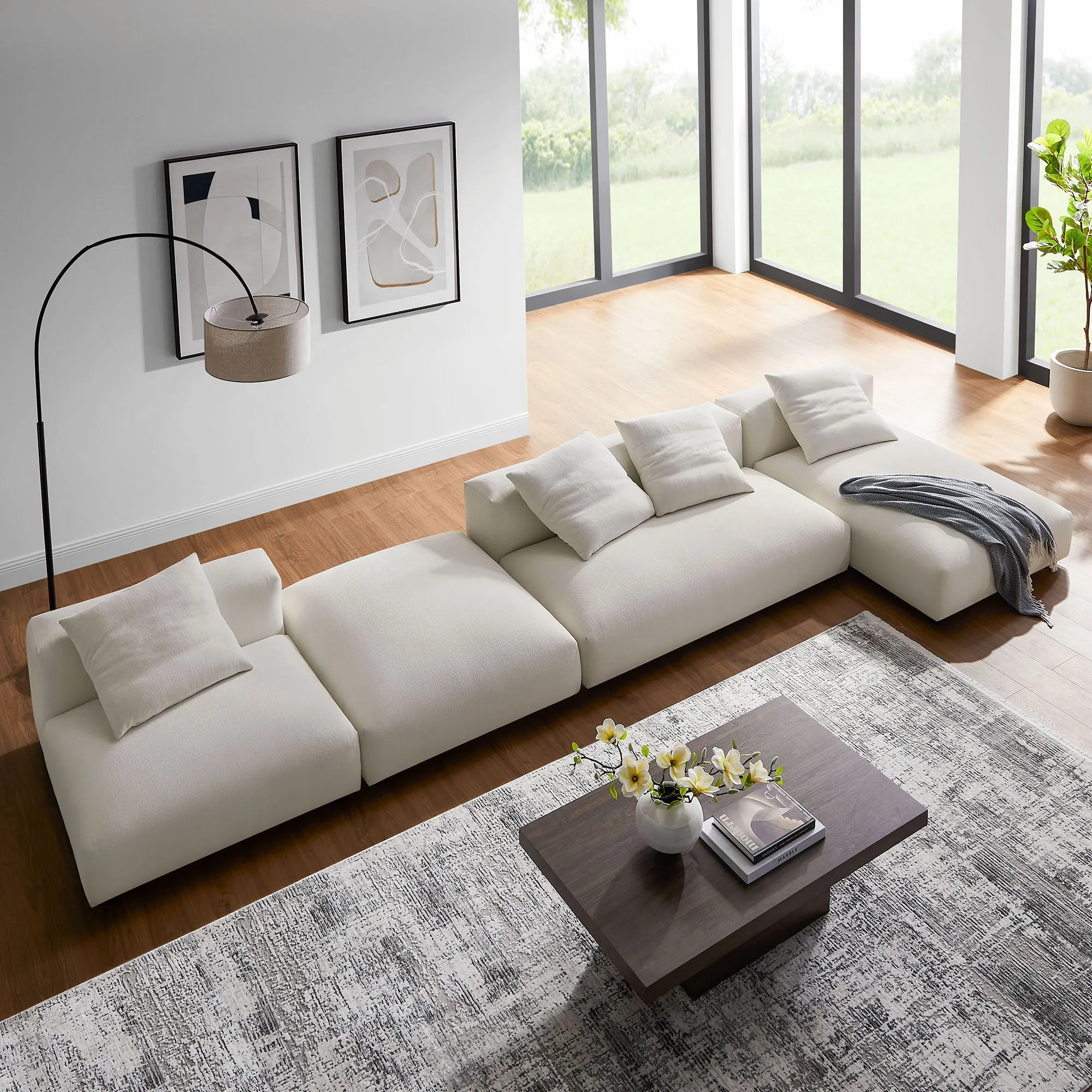 Solace 4-Piece Modular Upholstered Fabric Sectional Sofa With Ottoman by Modway