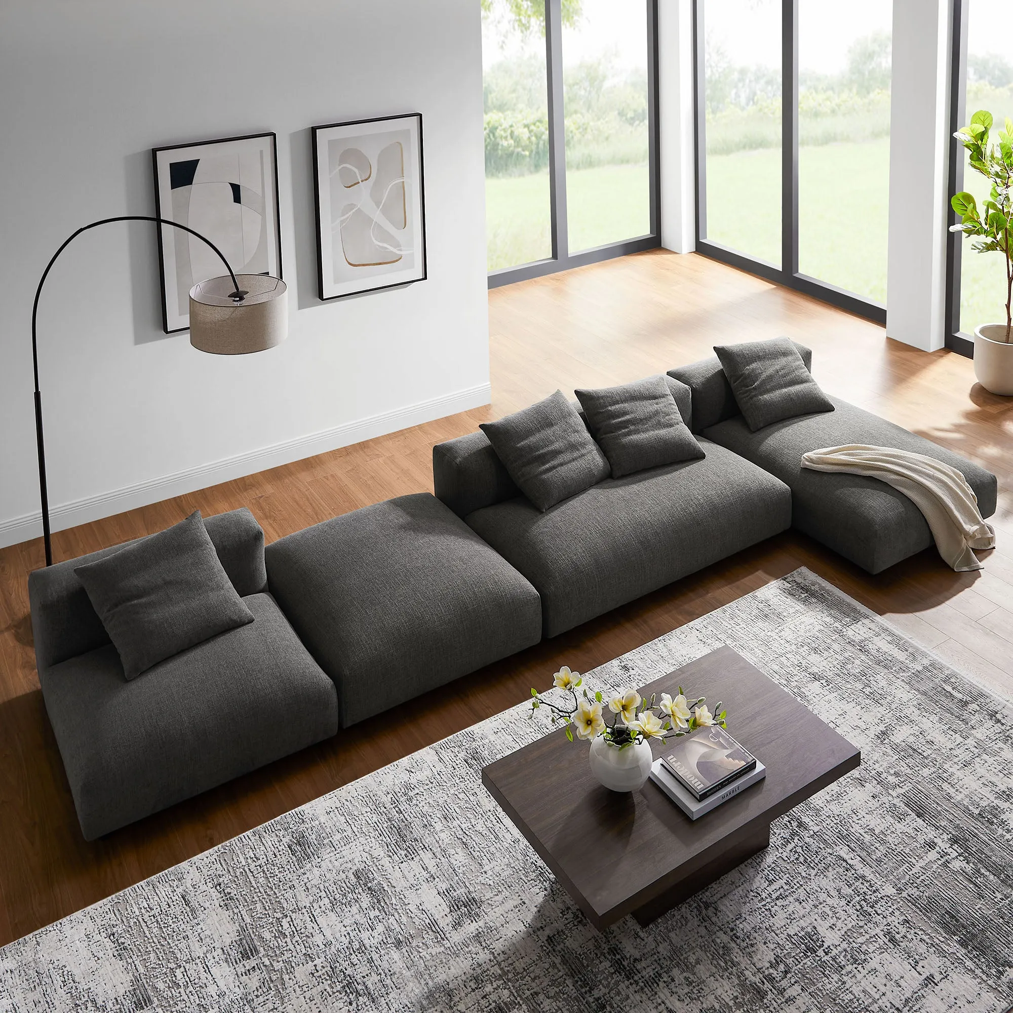 Solace 4-Piece Modular Upholstered Fabric Sectional Sofa With Ottoman by Modway