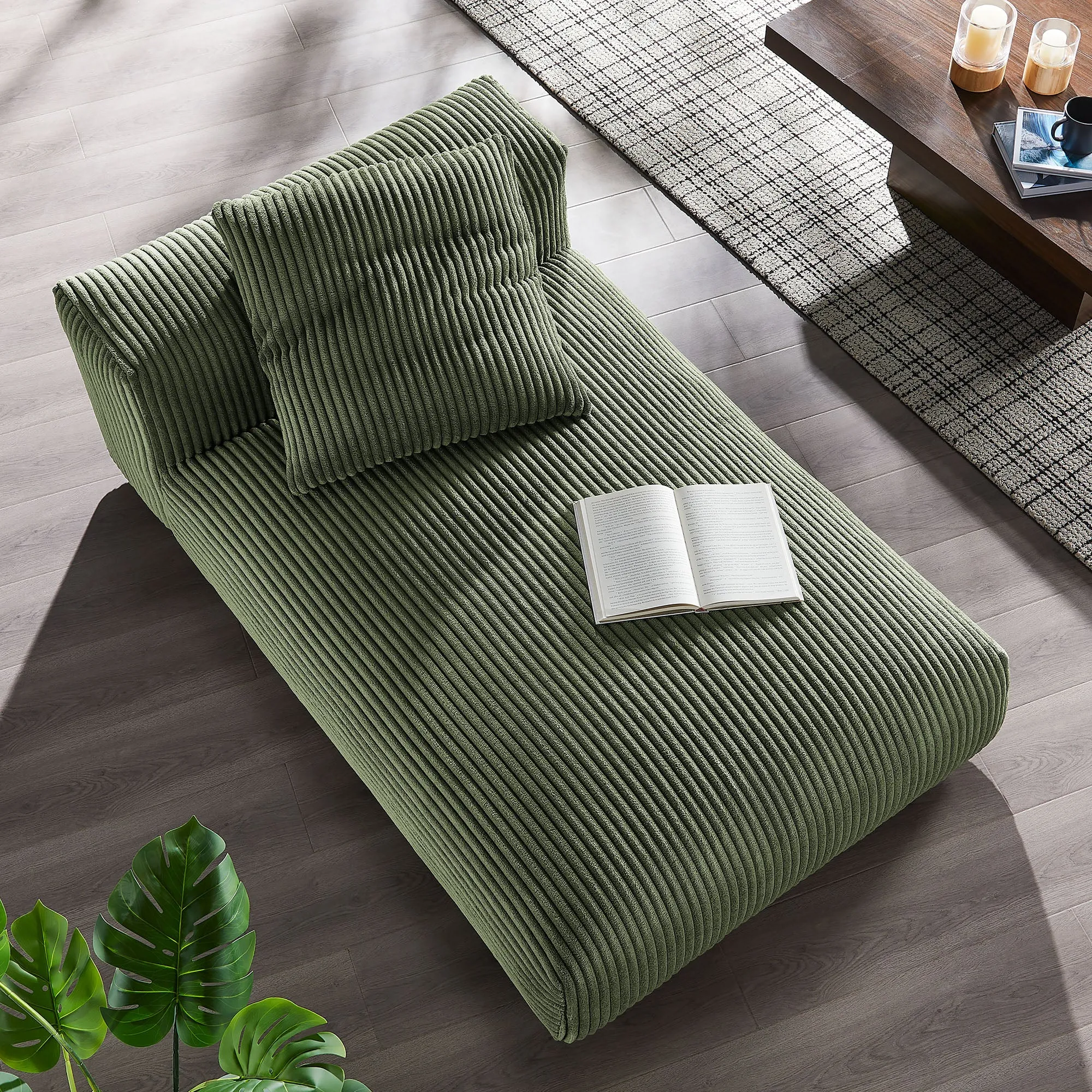 Solace  Modular Corduroy Upholstered Armless Chaise Lounge