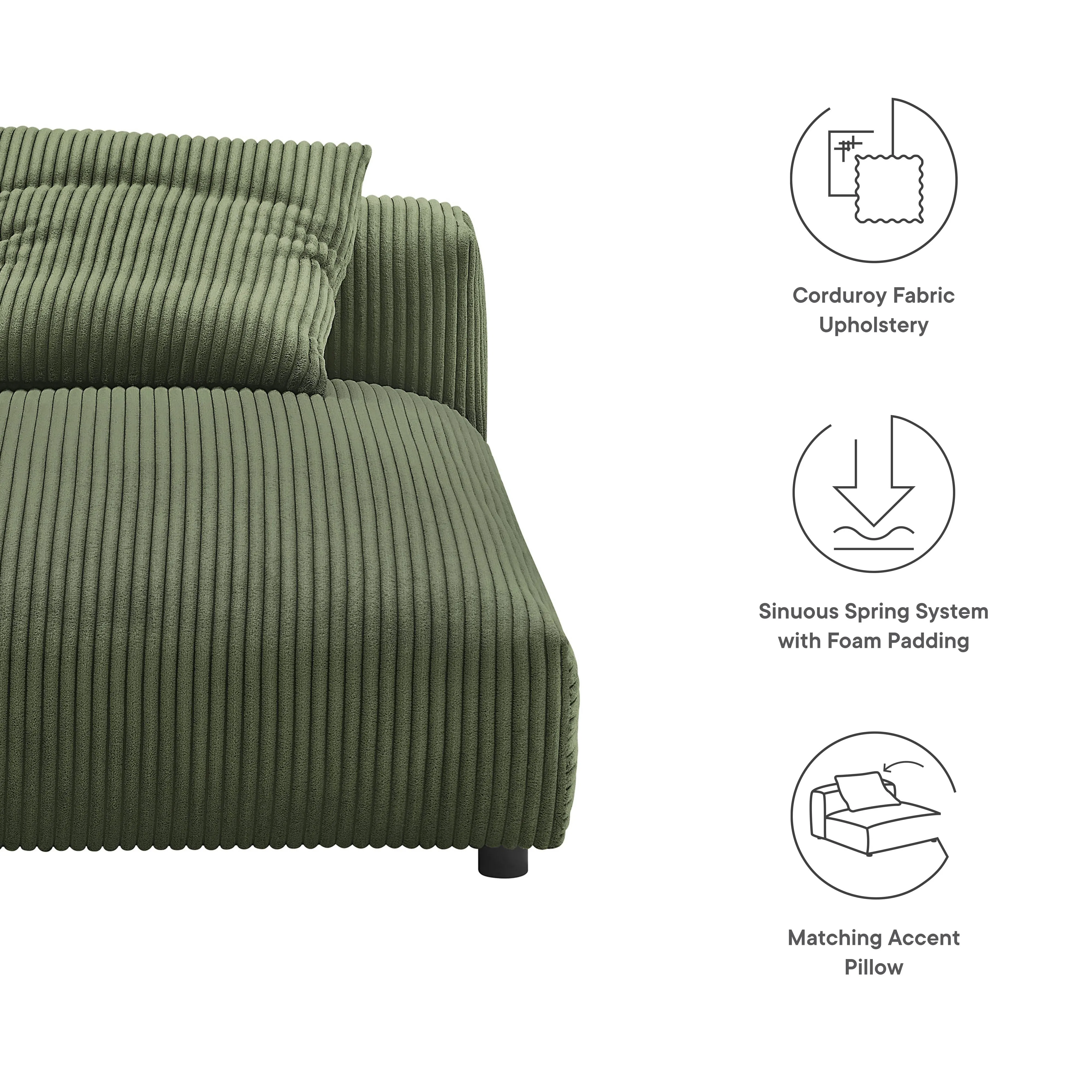 Solace  Modular Corduroy Upholstered Armless Chaise Lounge