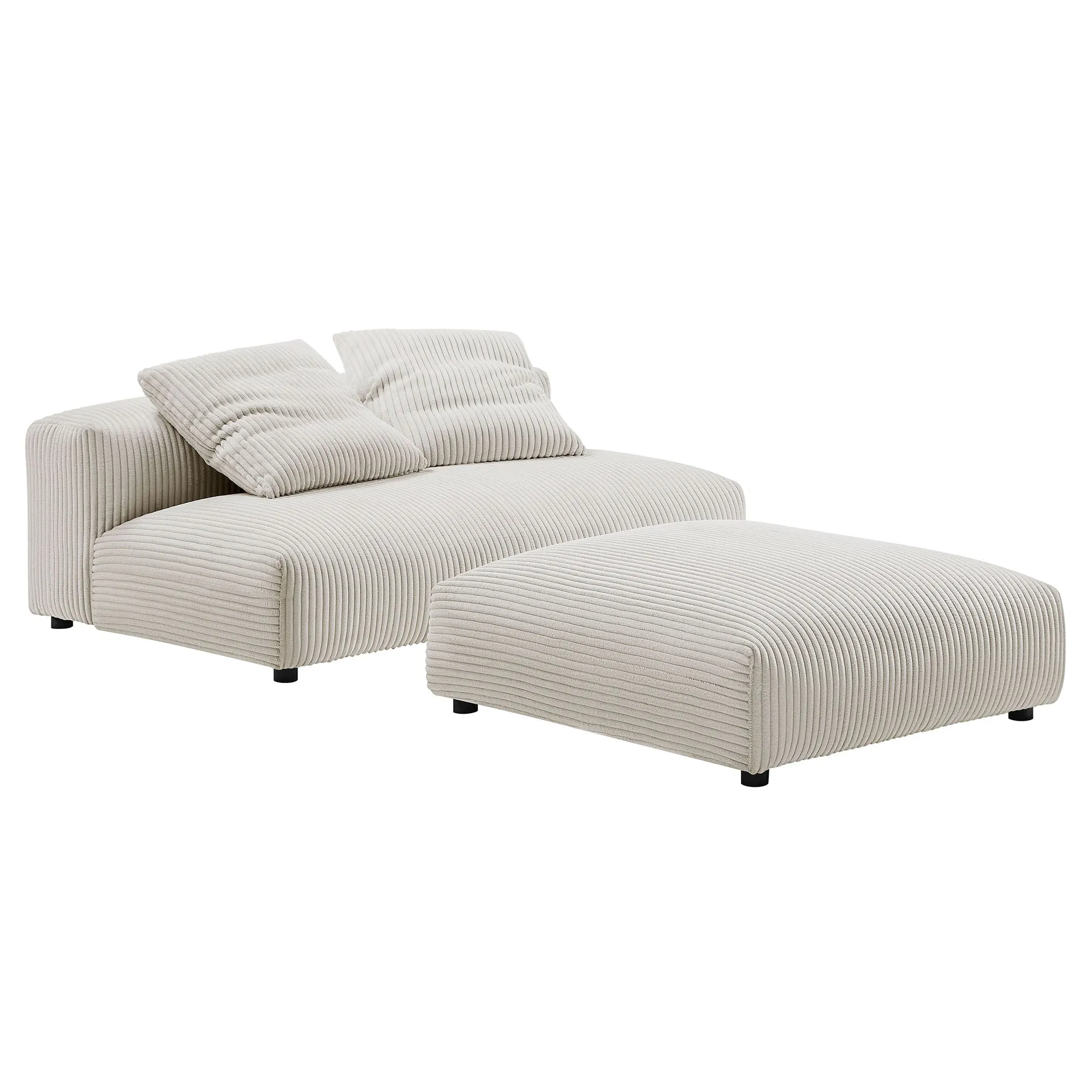 Solace  Modular Corduroy Upholstered Armless Loveseat and Ottoman Set