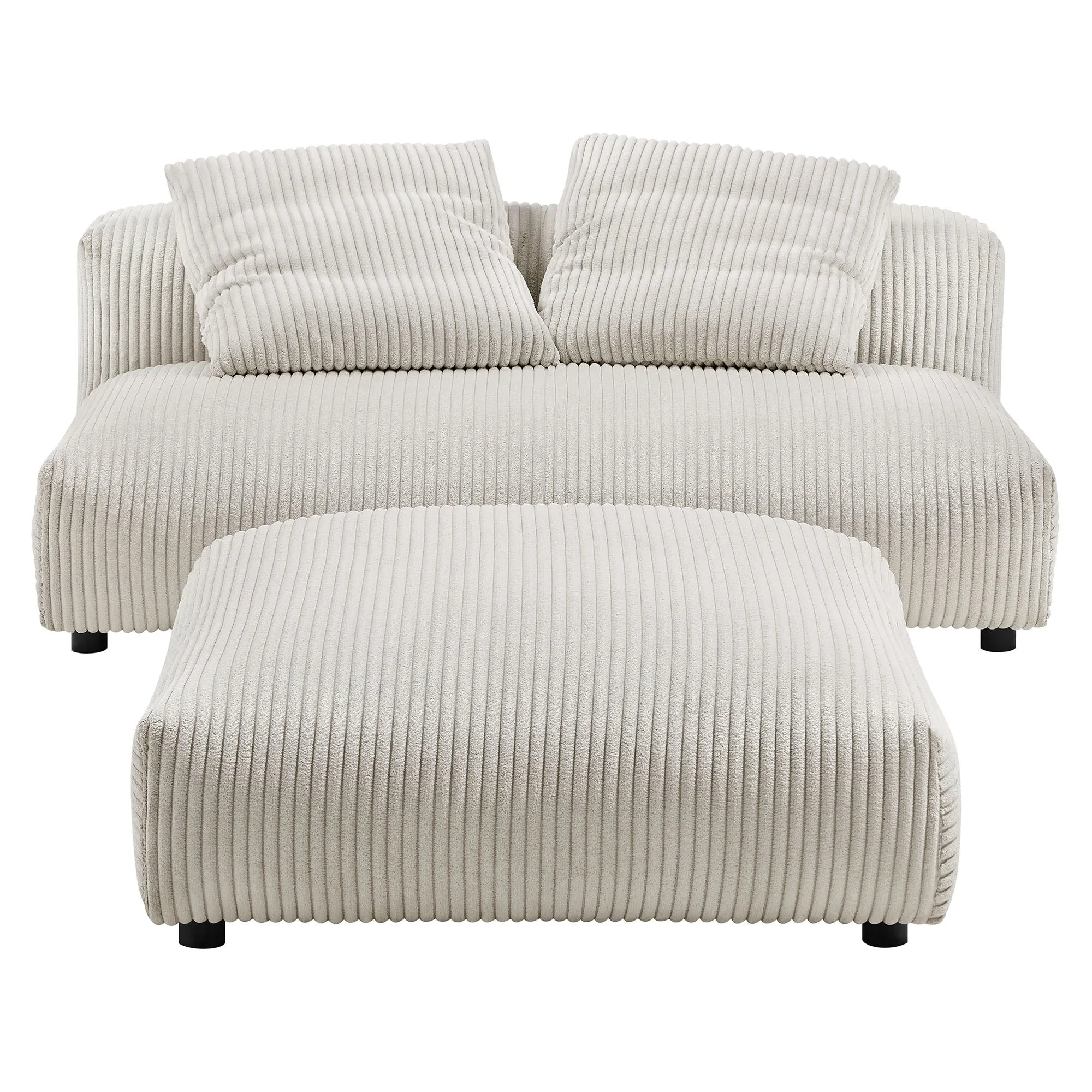 Solace  Modular Corduroy Upholstered Armless Loveseat and Ottoman Set