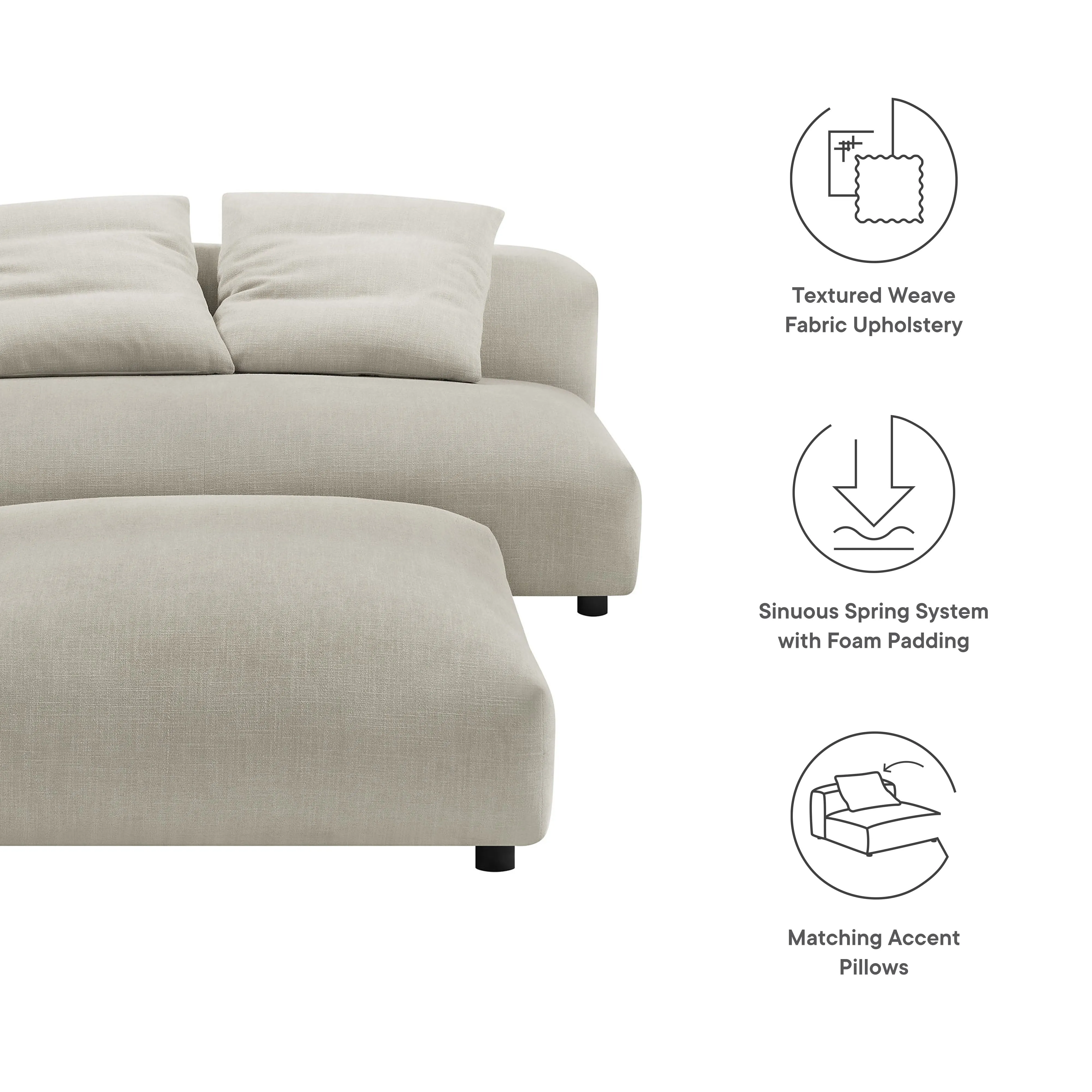 Solace  Modular Upholstered Fabric Armless Loveseat and Ottoman Set
