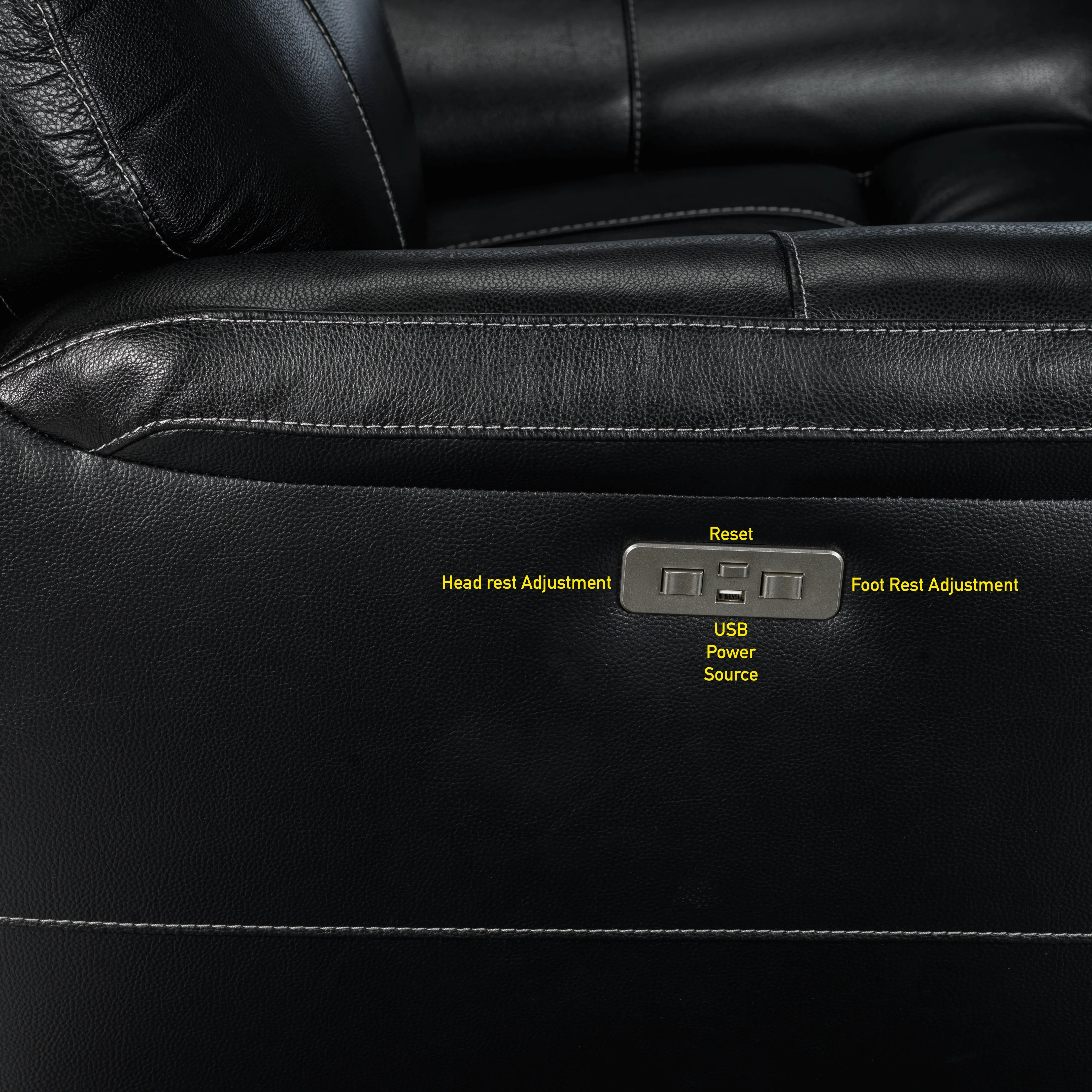 Stallion Leather Dual Power Reclining Sofa and Loveseat Set - Midnight Black