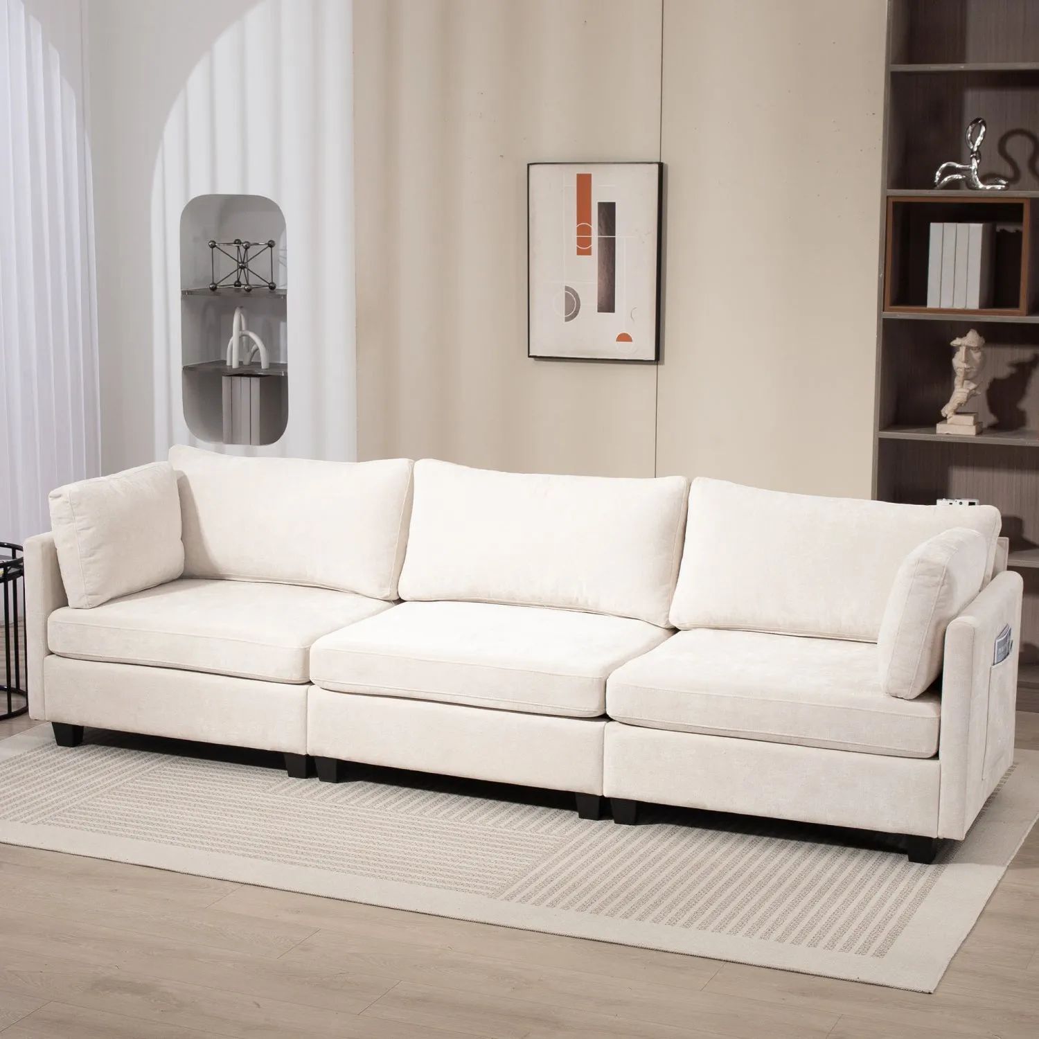 Streamdale 111.42x32.28" 3-Seater Chenille Sofa - Comfy, Cloud-Soft, with Side Pocket