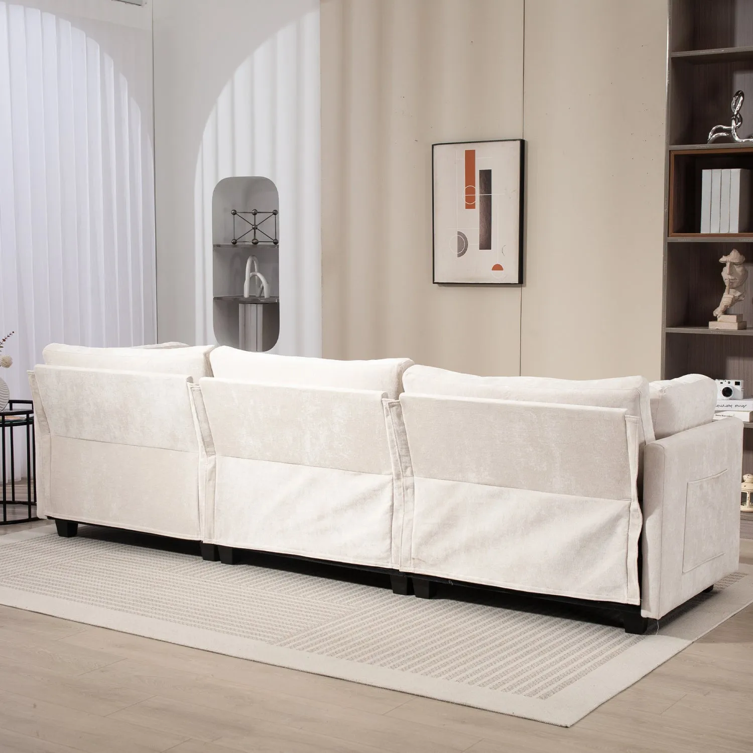 Streamdale 111.42x32.28" 3-Seater Chenille Sofa - Comfy, Cloud-Soft, with Side Pocket