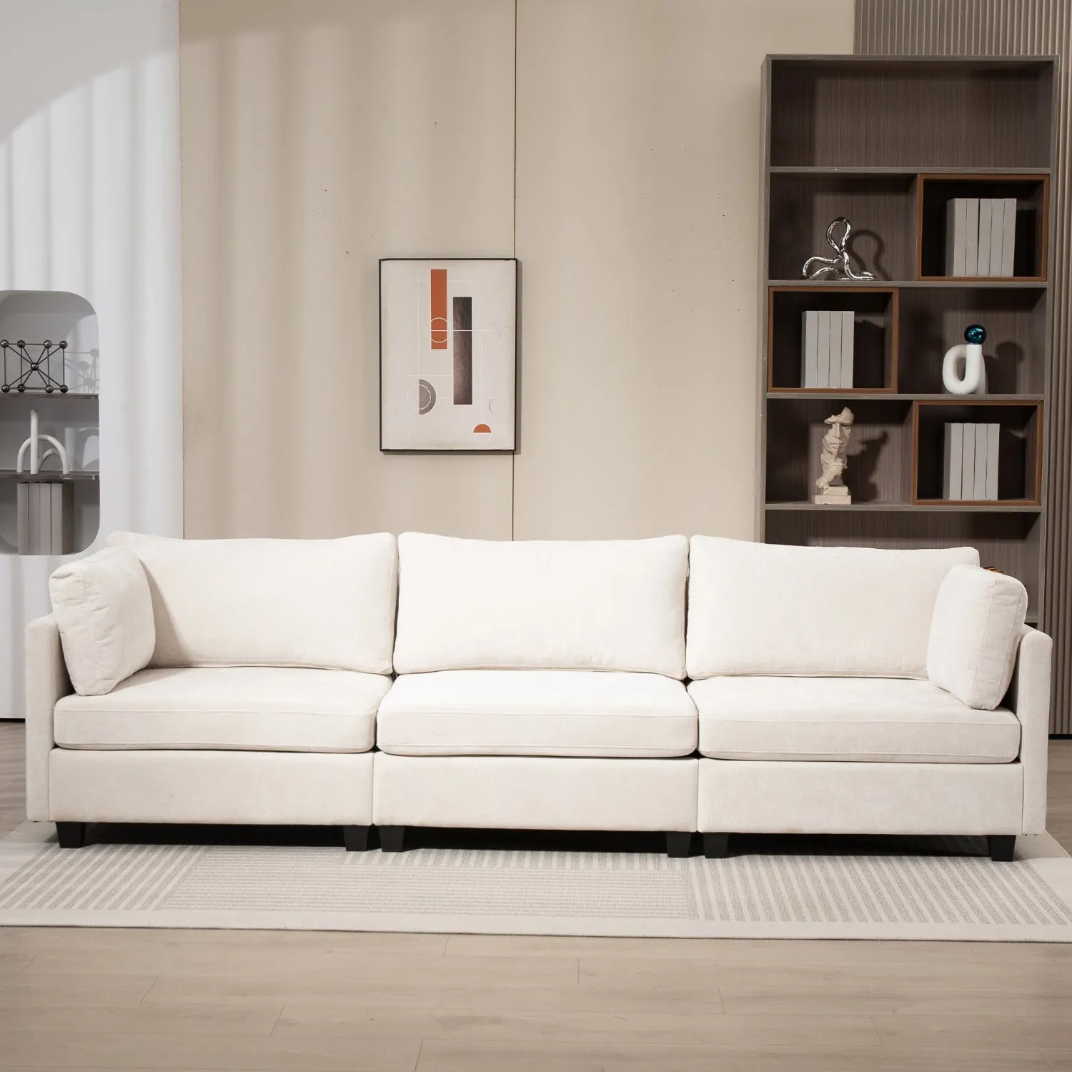 Streamdale 111.42x32.28" 3-Seater Chenille Sofa - Comfy, Cloud-Soft, with Side Pocket