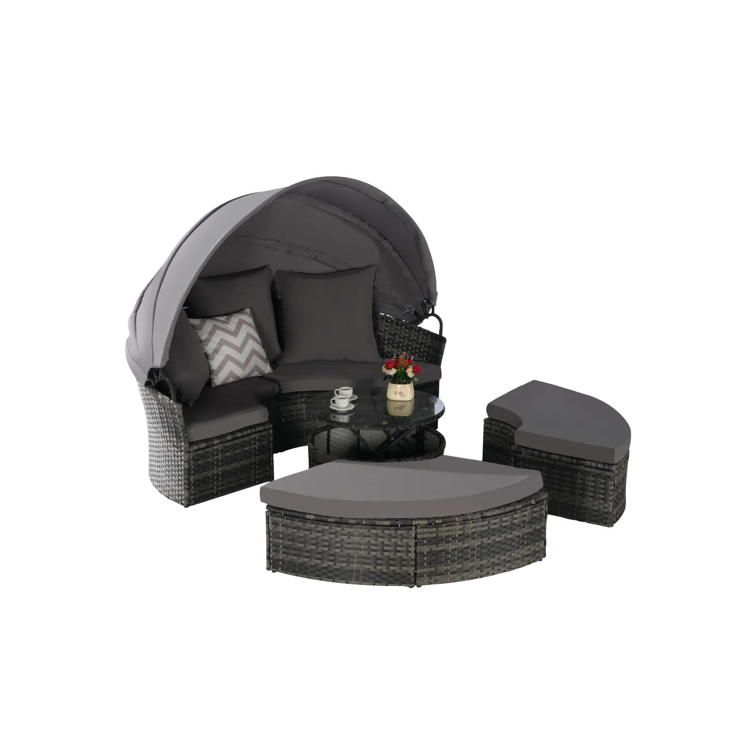 Streamdale 5pc Outdoor Patio Daybed Set Retractable Canopy & Cushions