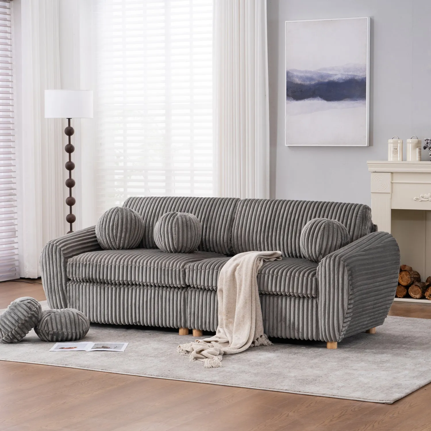 Streamdale 84" Grey Corduroy Sofa Couch