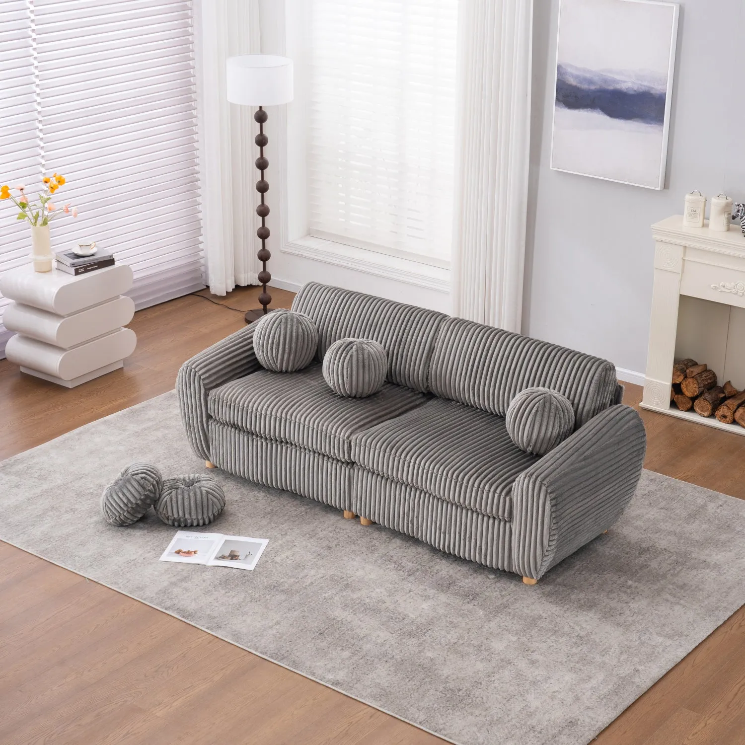 Streamdale 84" Grey Corduroy Sofa Couch