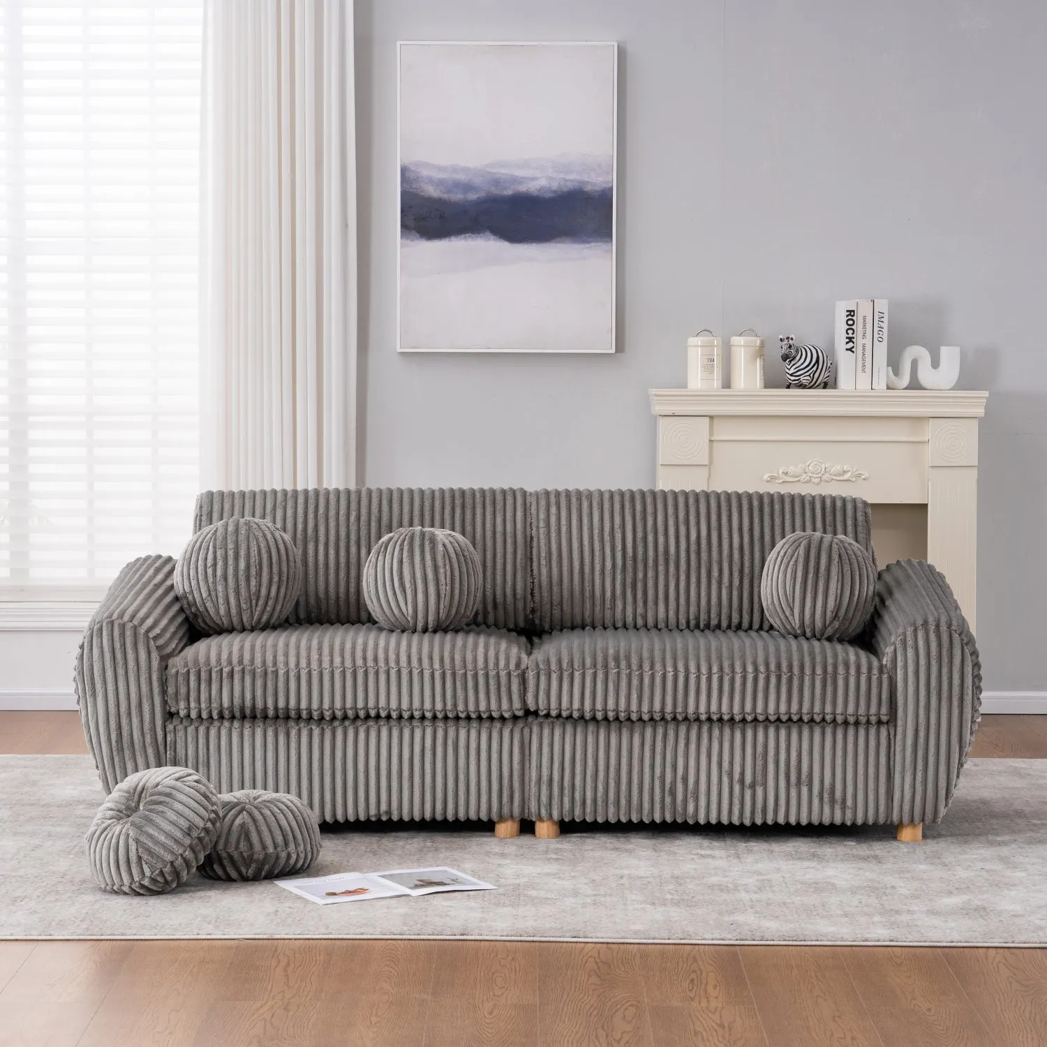 Streamdale 84" Grey Corduroy Sofa Couch