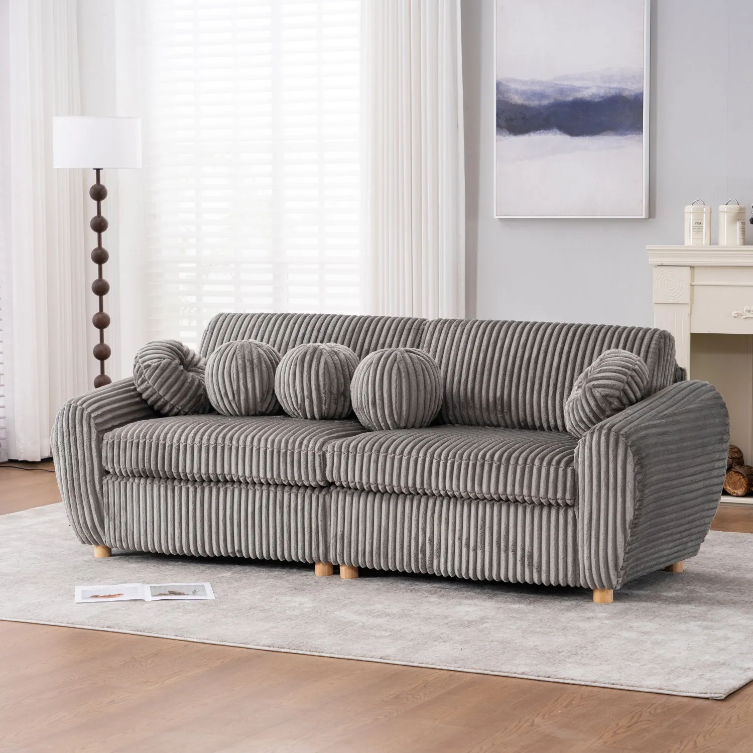 Streamdale 84" Grey Corduroy Sofa Couch