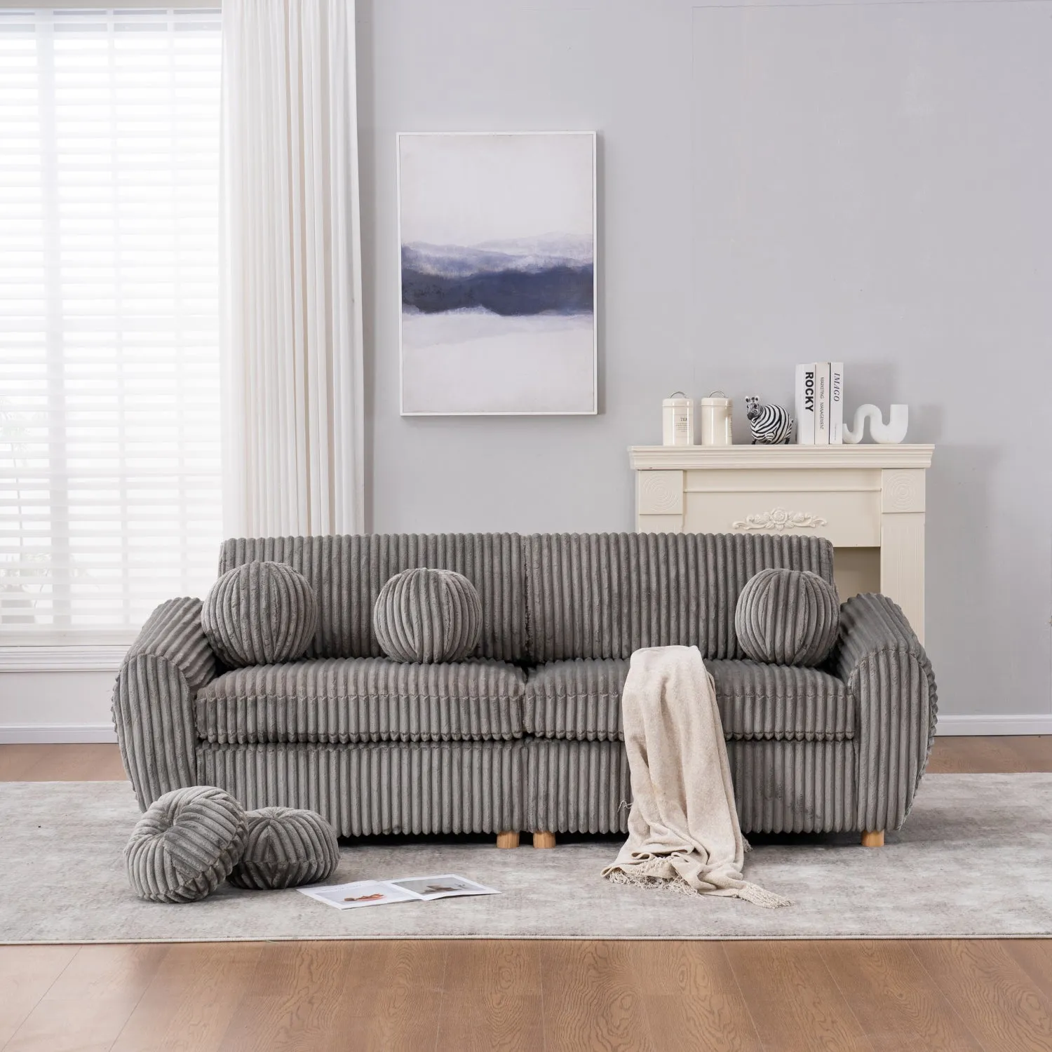 Streamdale 84" Grey Corduroy Sofa Couch