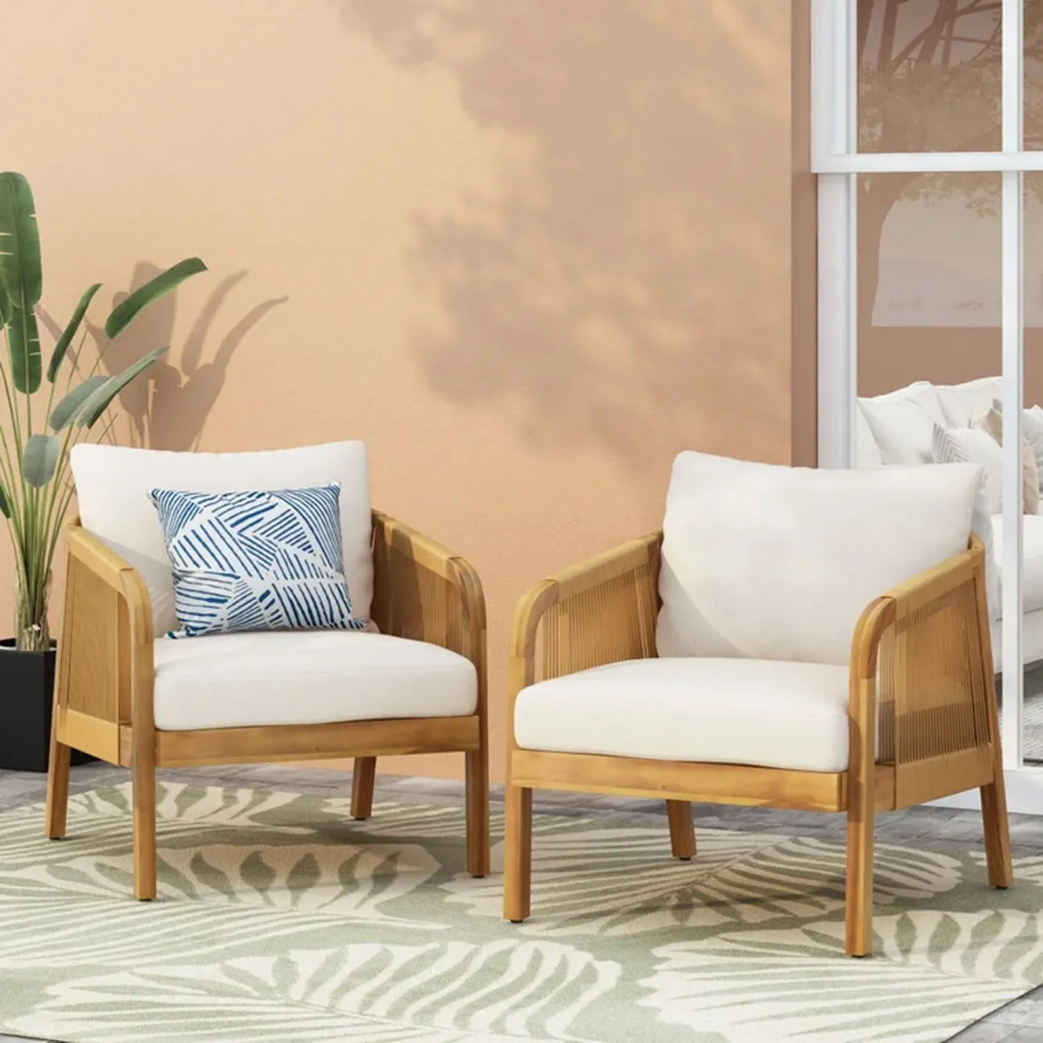 Streamdale Acacia & Wicker Outdoor Club Chairs - Brown/Beige