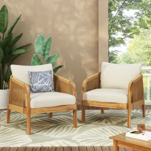 Streamdale Acacia & Wicker Outdoor Club Chairs - Brown/Beige