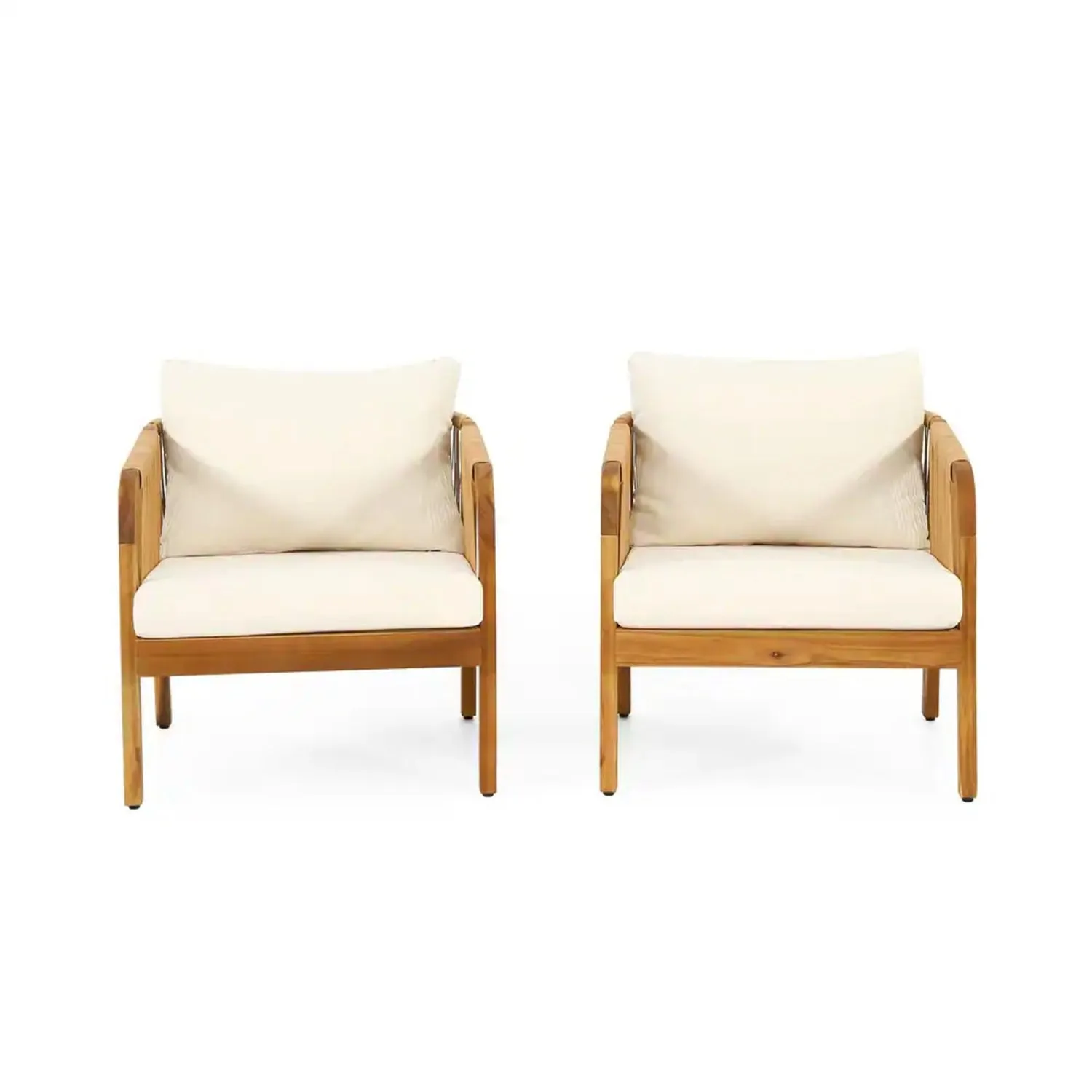 Streamdale Acacia & Wicker Outdoor Club Chairs - Brown/Beige