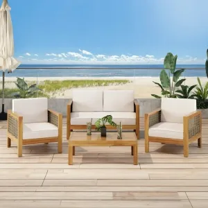 Streamdale Acacia Wood 4-Seater Chat Set, Teak Finish
