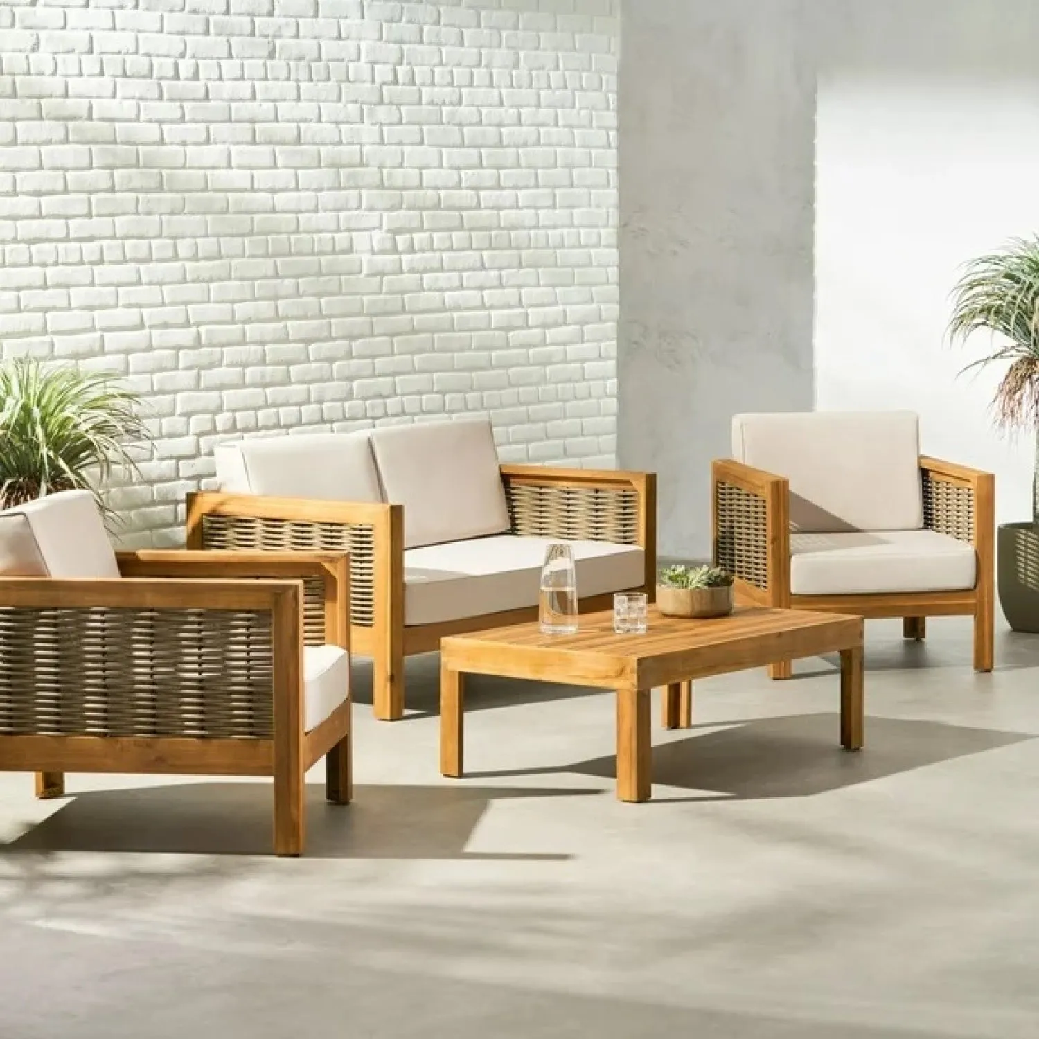 Streamdale Acacia Wood 4-Seater Chat Set, Teak Finish