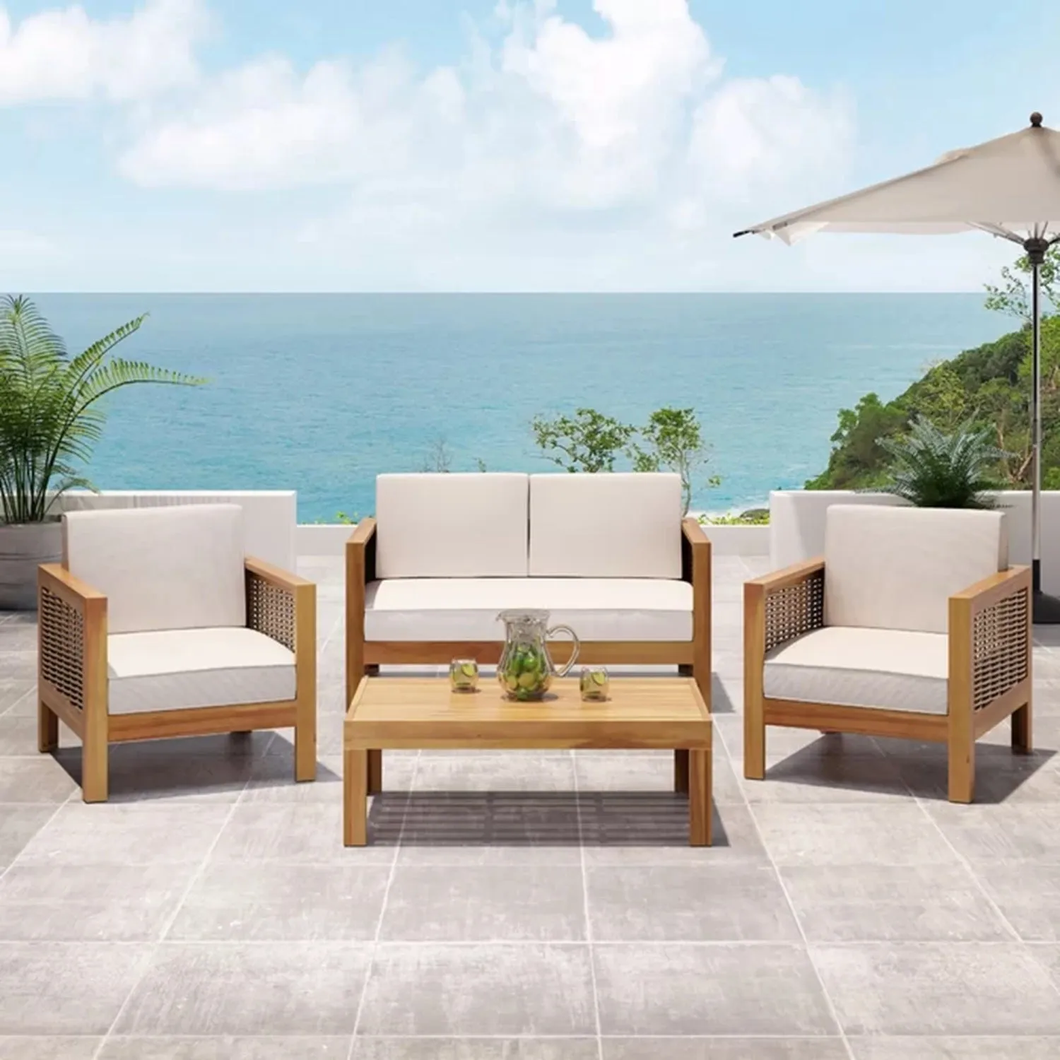 Streamdale Acacia Wood 4-Seater Chat Set, Teak Finish
