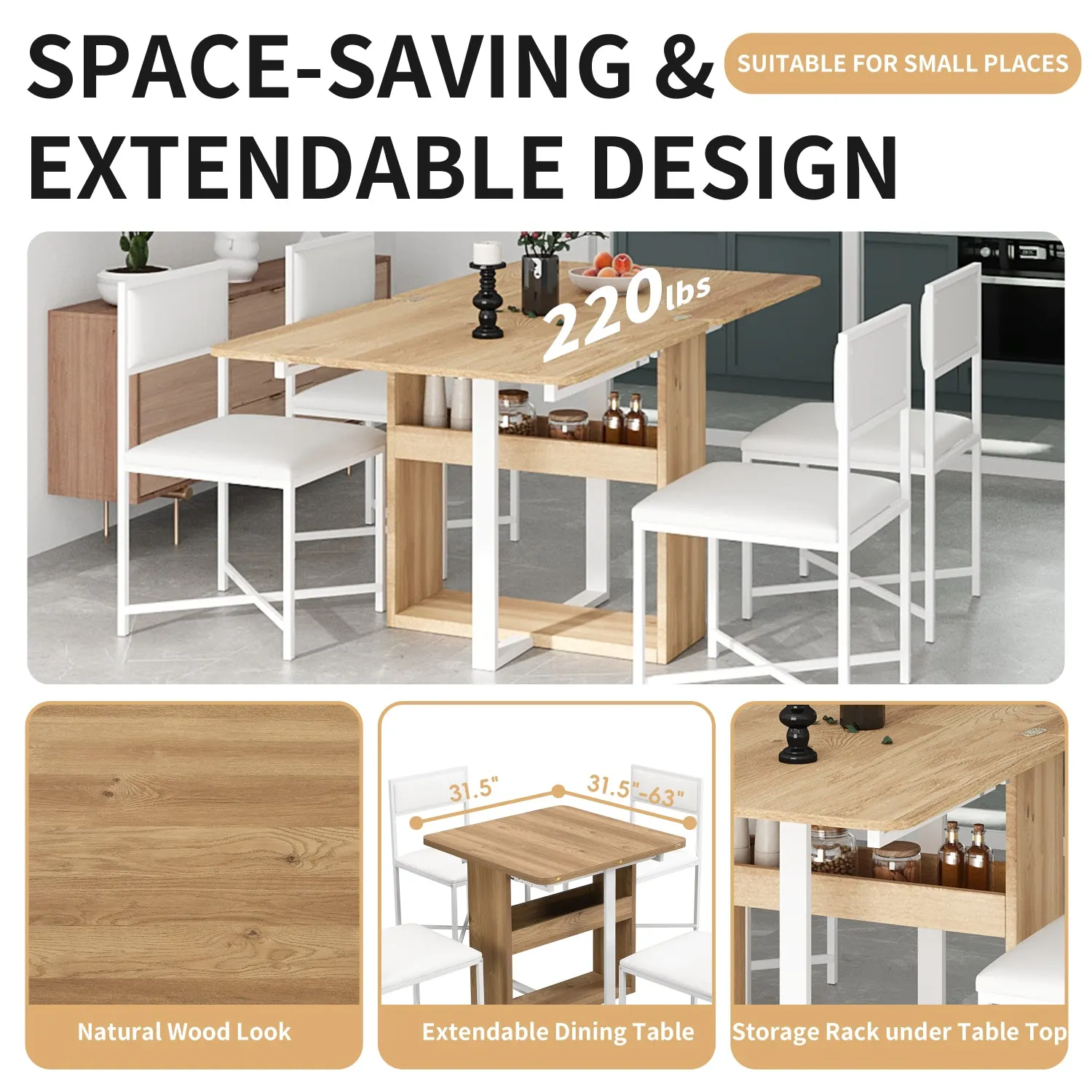 Streamdale Compact Extendable Dining Set with 4 Chairs