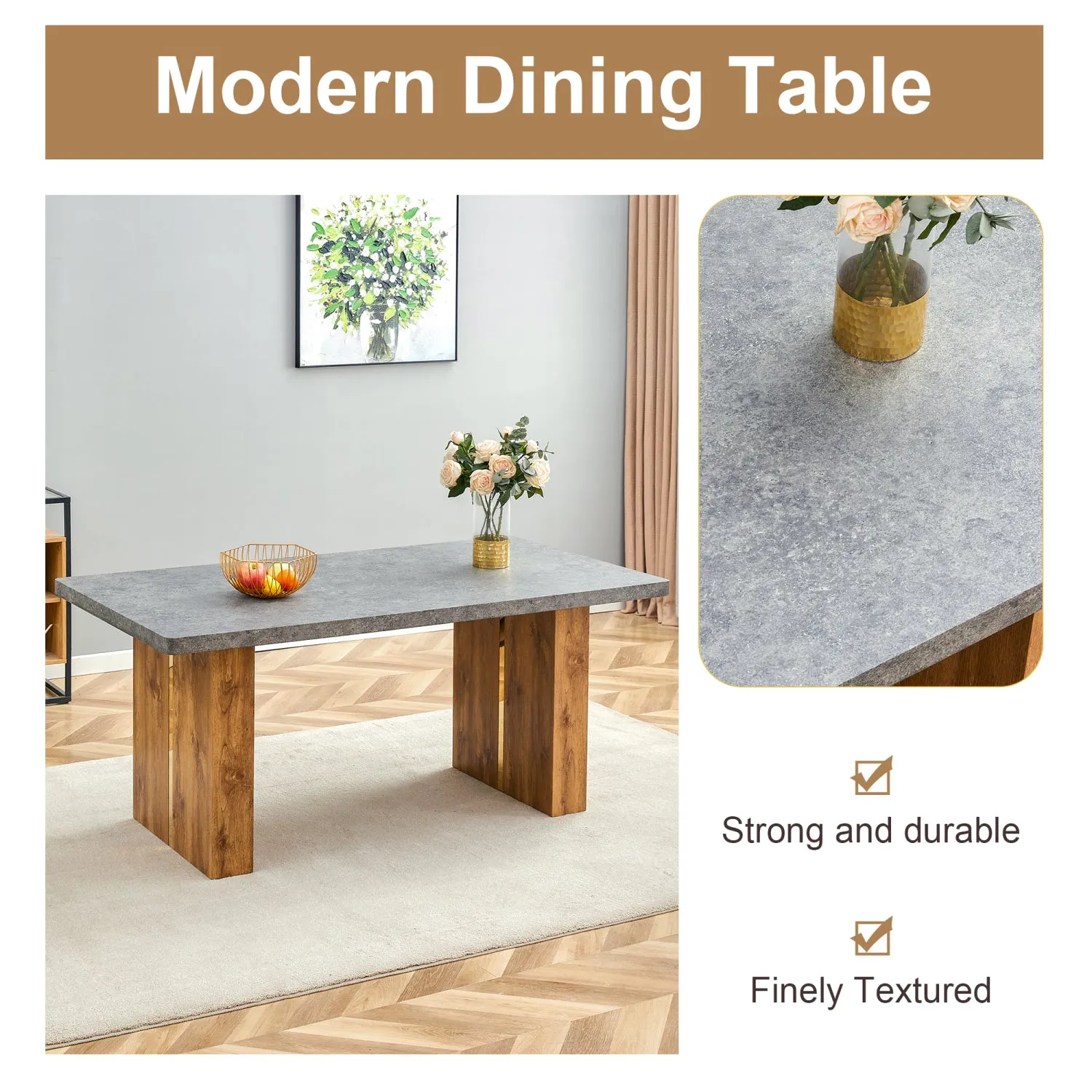 Streamdale Cozy Modern Dining Set: 67" Table & 6 White Leather Chairs