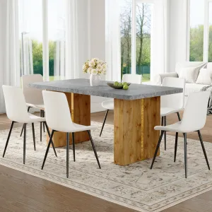 Streamdale Cozy Modern Dining Set: 67" Table & 6 White Leather Chairs