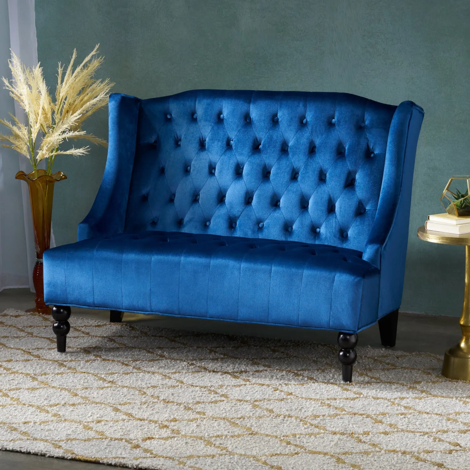 Streamdale Glam Velvet Loveseat: Modern Wingback Design