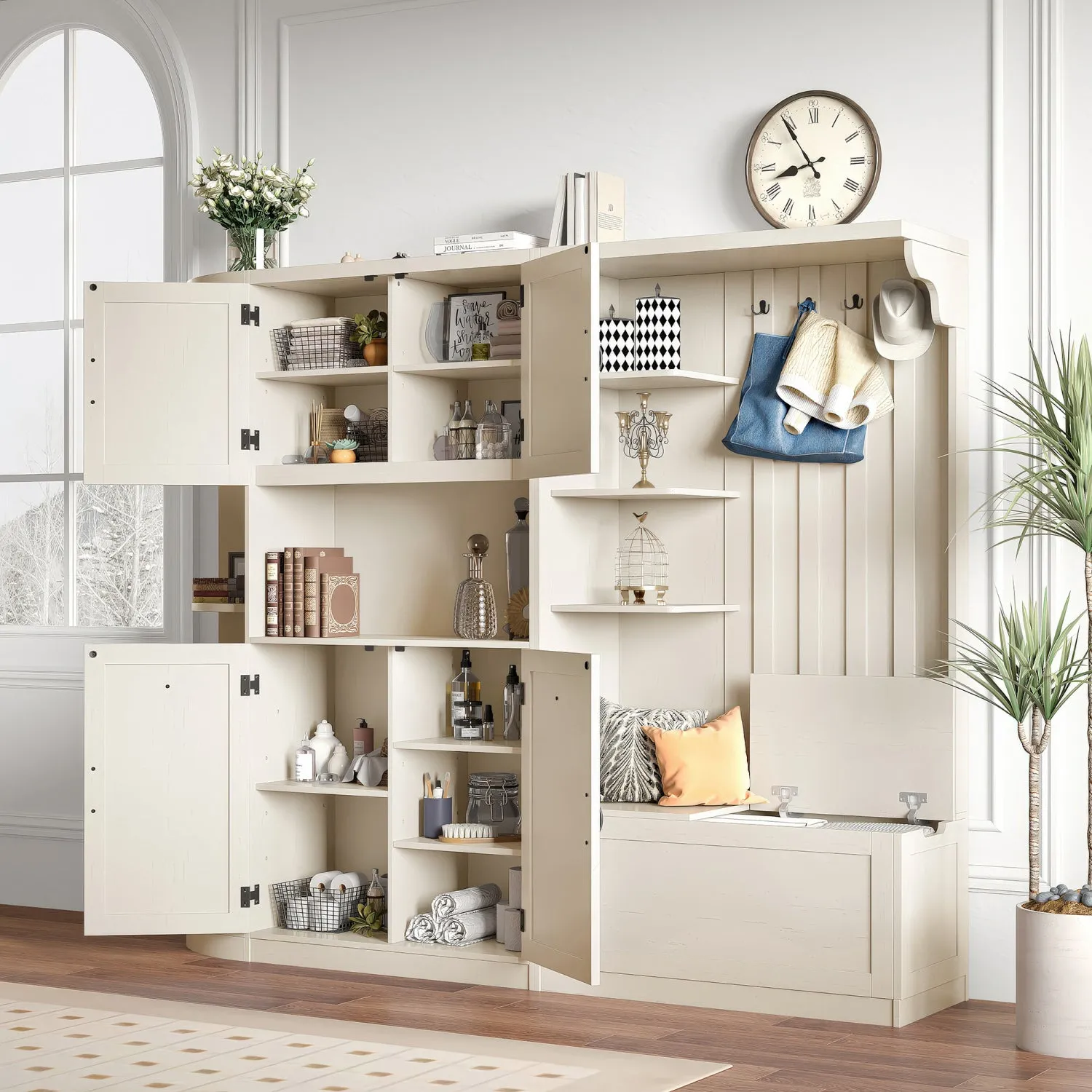 Streamdale Hall Cabinet w/ Storage & Hooks - Beige