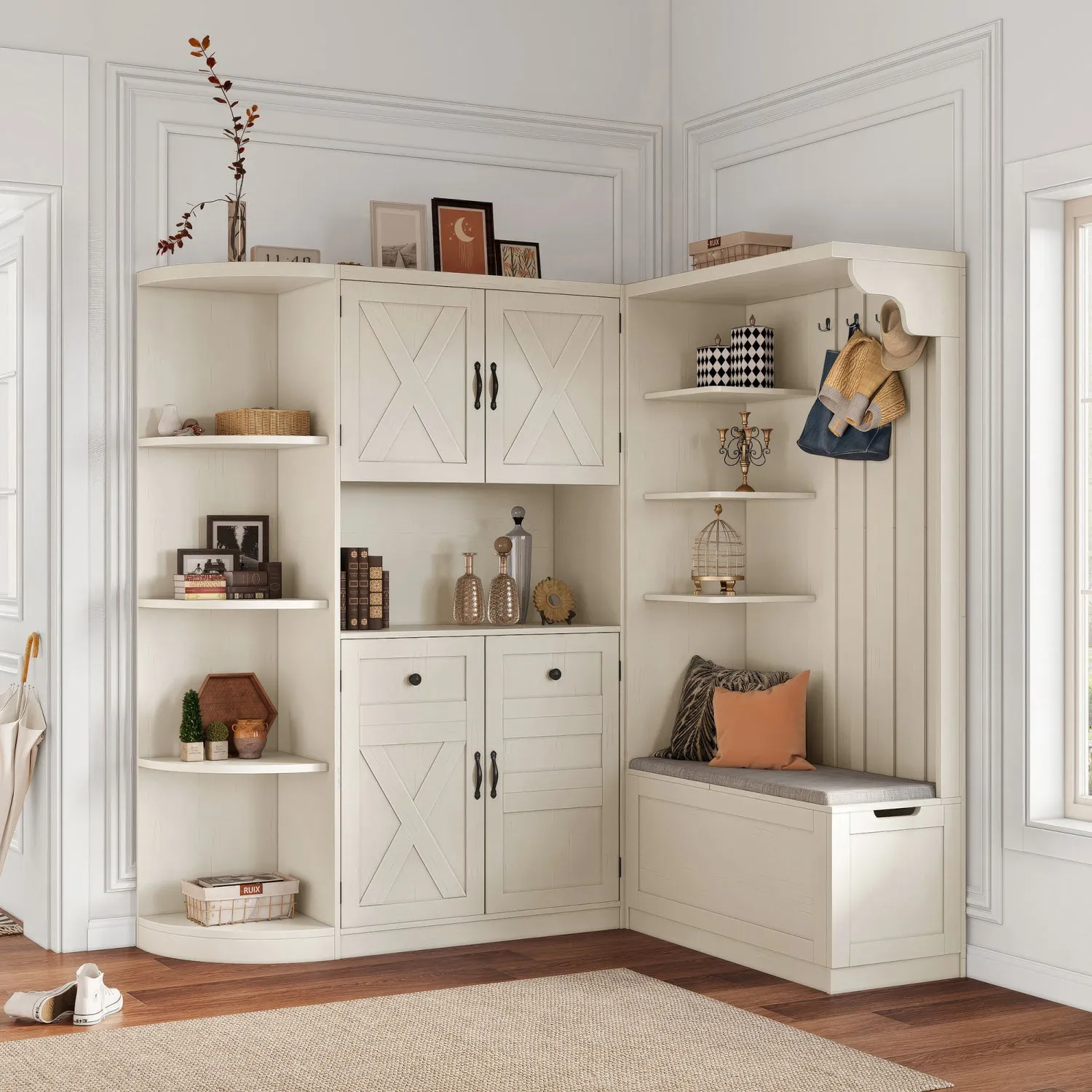Streamdale Hall Cabinet w/ Storage & Hooks - Beige