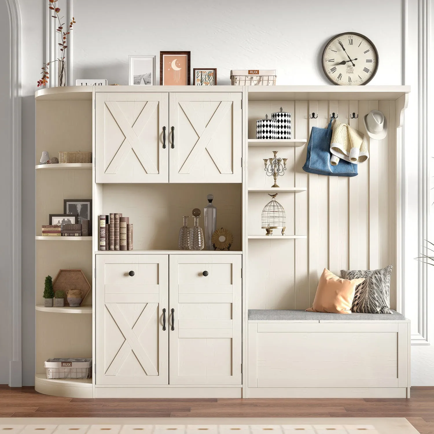 Streamdale Hall Cabinet w/ Storage & Hooks - Beige